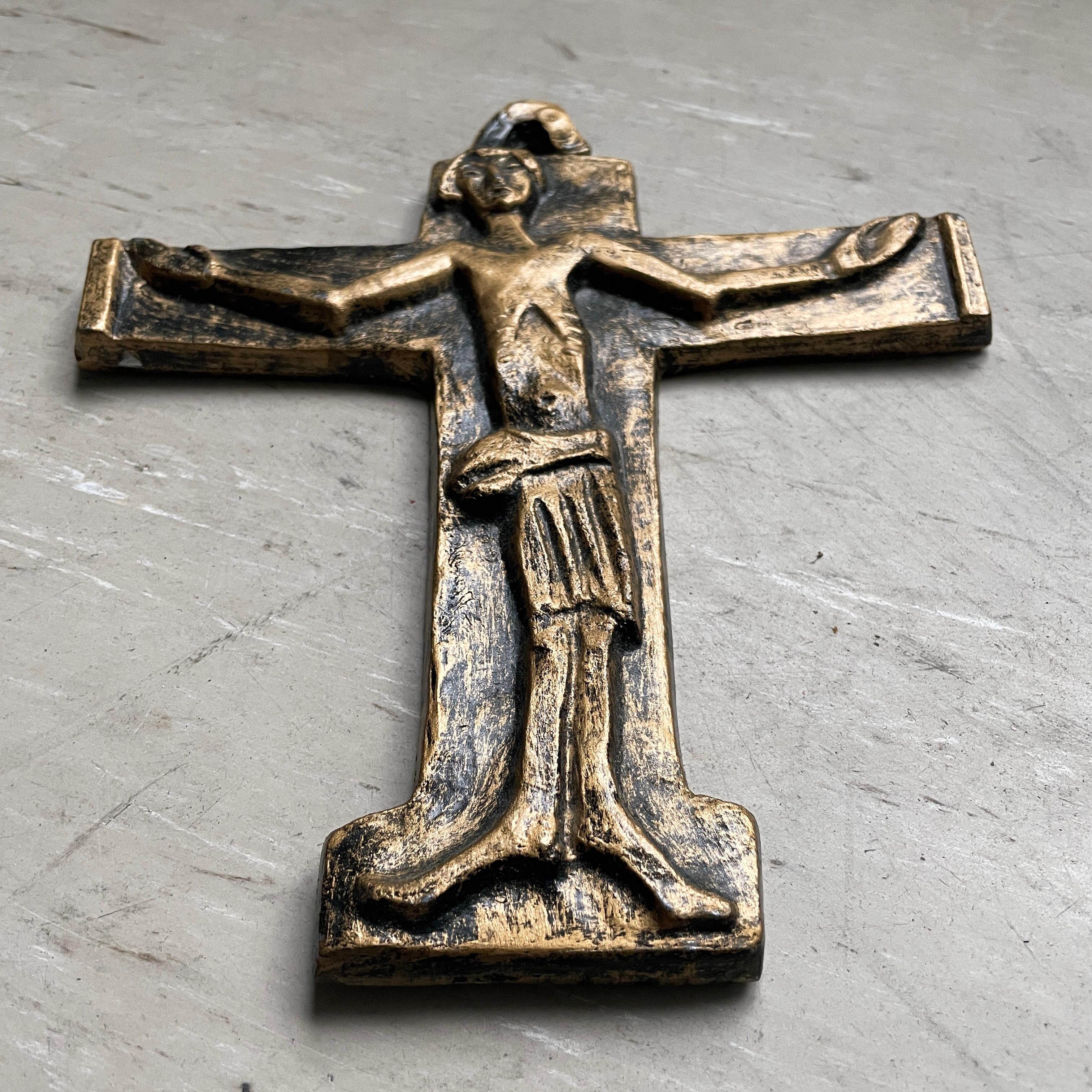 Mid Century Brutalist cast metal Crucifix For Sale 2