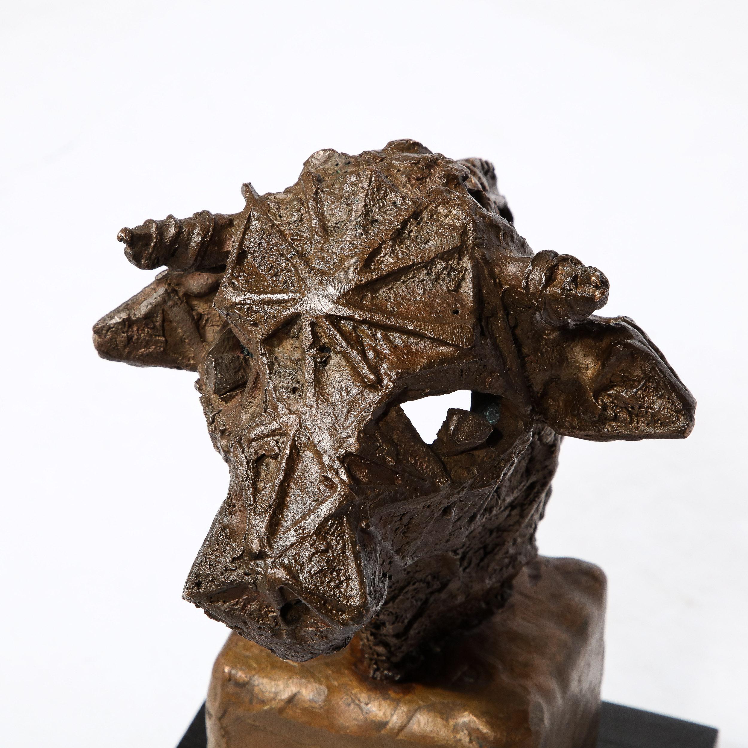 Mid Century Brutalist Caste Bronze Bull's Head Sculpture  signed Valdema Balutis For Sale 7