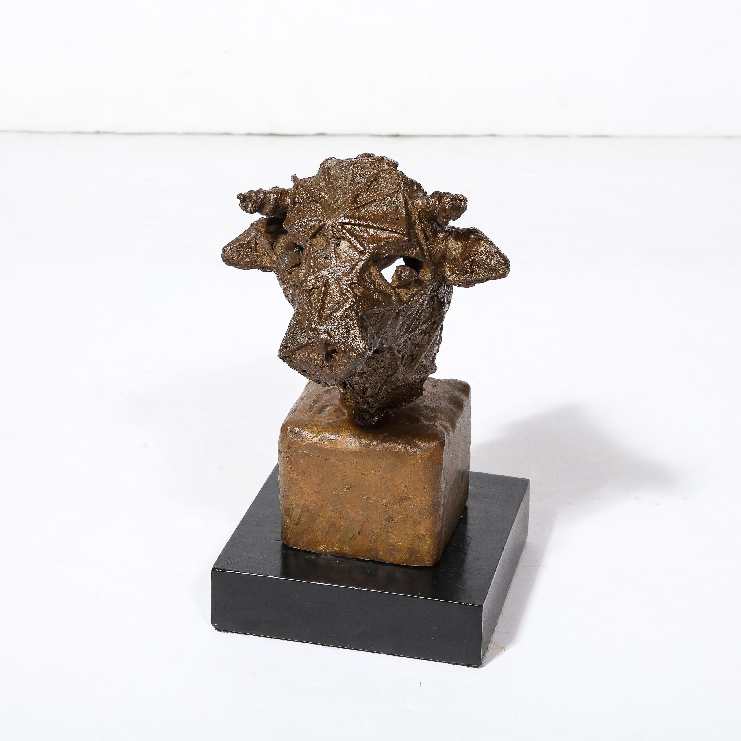 Mid Century Brutalist Caste Bronze Bull's Head Sculpture  signed Valdema Balutis For Sale 8