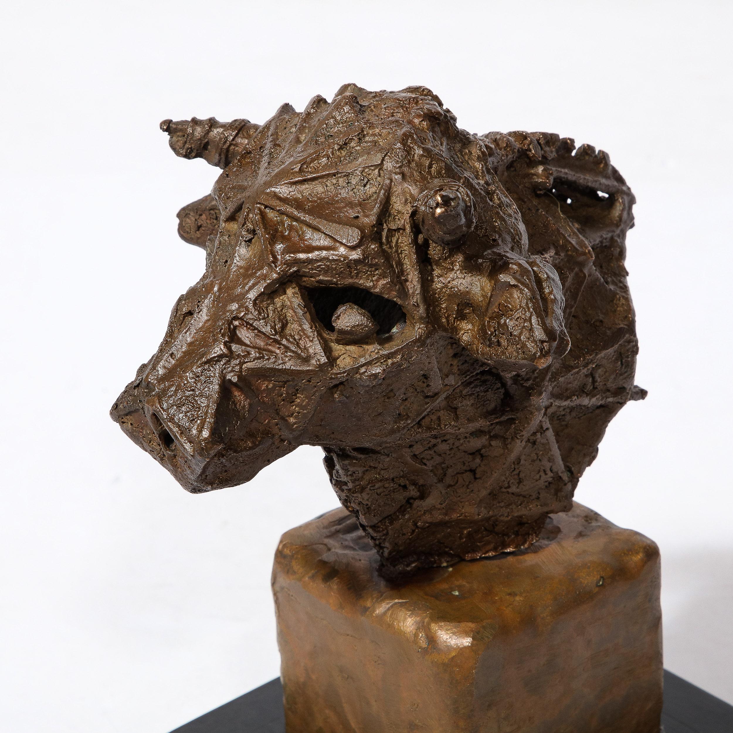 Mid Century Brutalist Caste Bronze Bull's Head Sculpture  signed Valdema Balutis For Sale 9