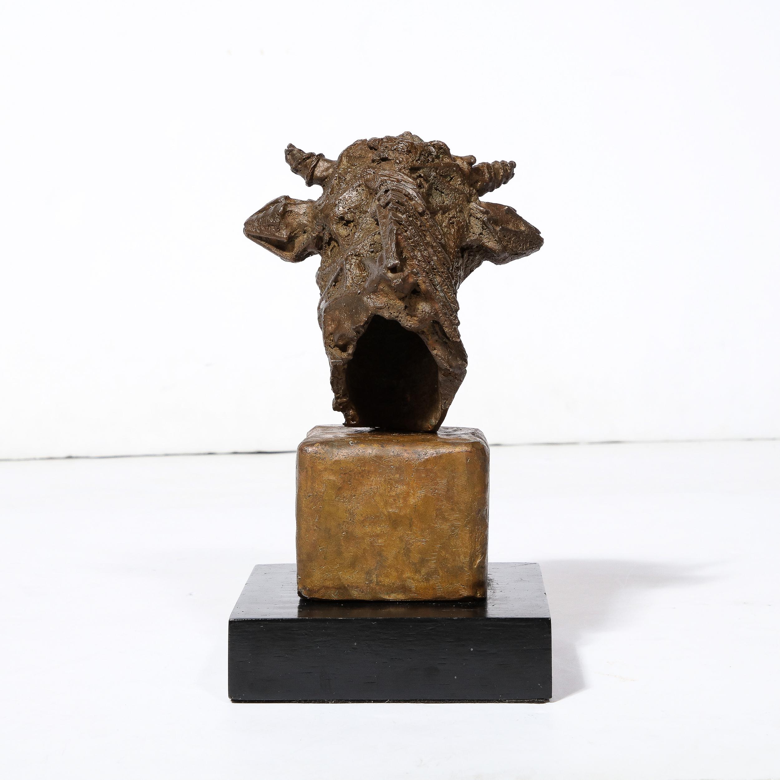 Mid Century Brutalist Caste Bronze Bull's Head Sculpture  signed Valdema Balutis For Sale 1