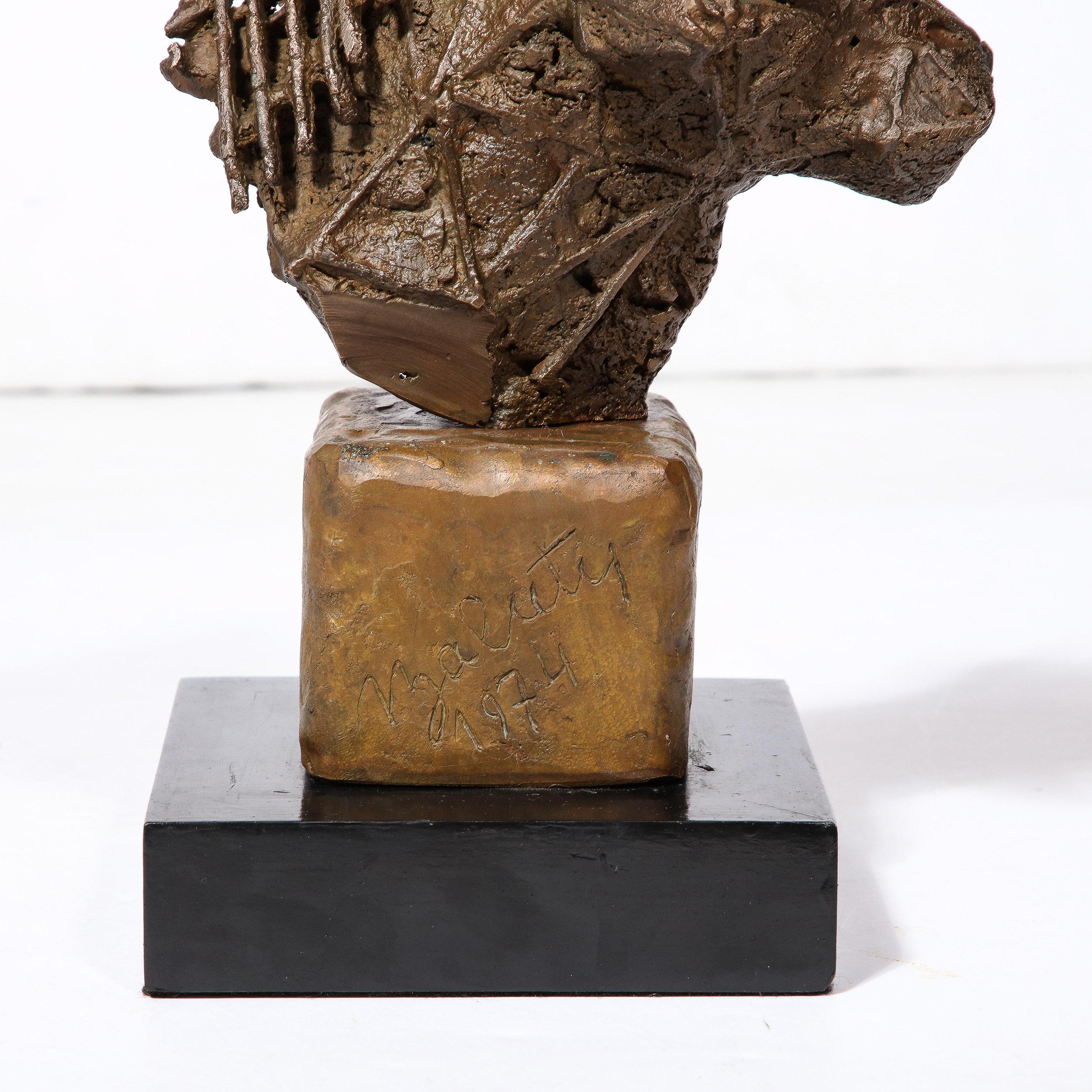 Mid Century Brutalist Caste Bronze Bull's Head Sculpture  signed Valdema Balutis For Sale 3