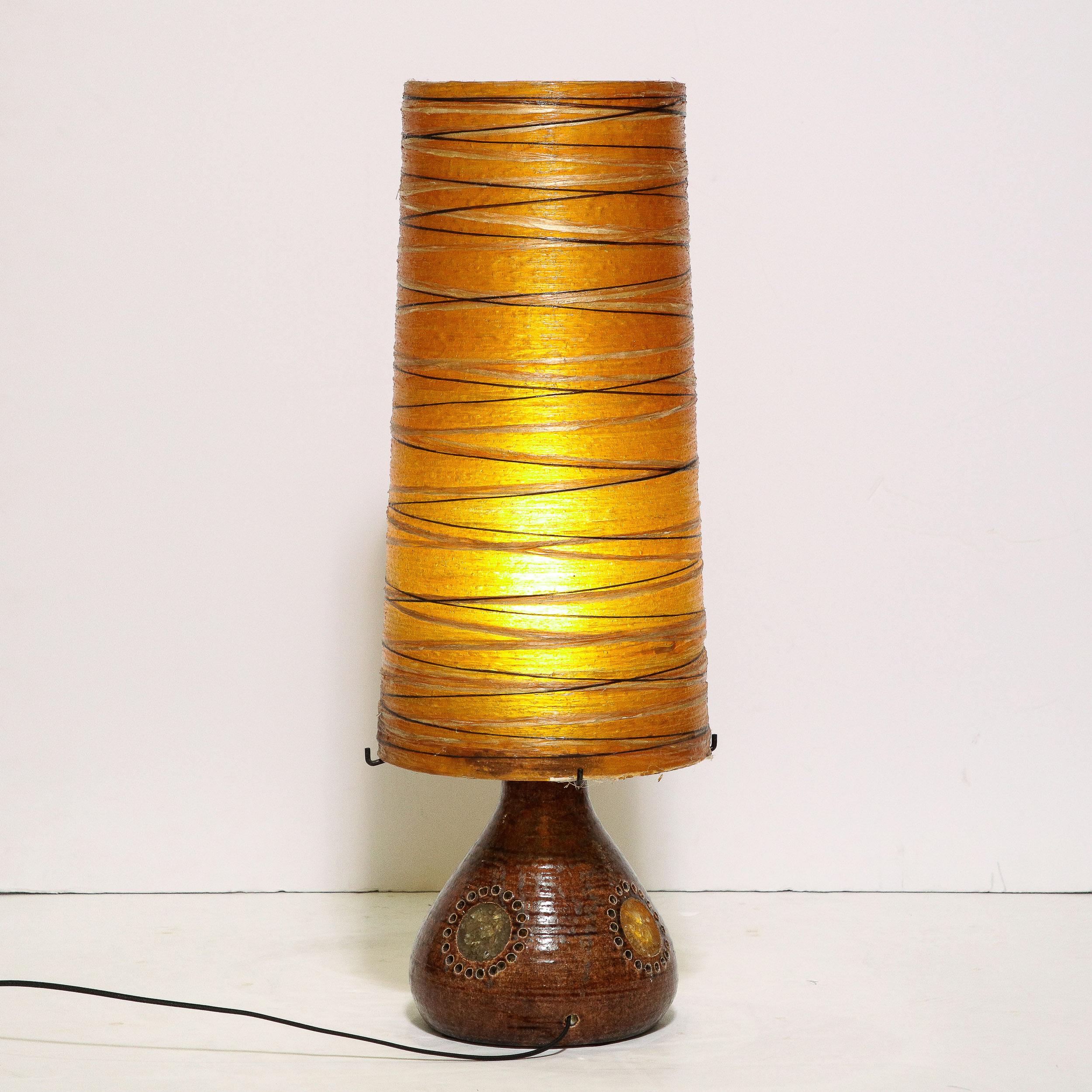 Midcentury Brutalist Ceramic Table Lamp with Horizontally Striated Resin Shade For Sale 4