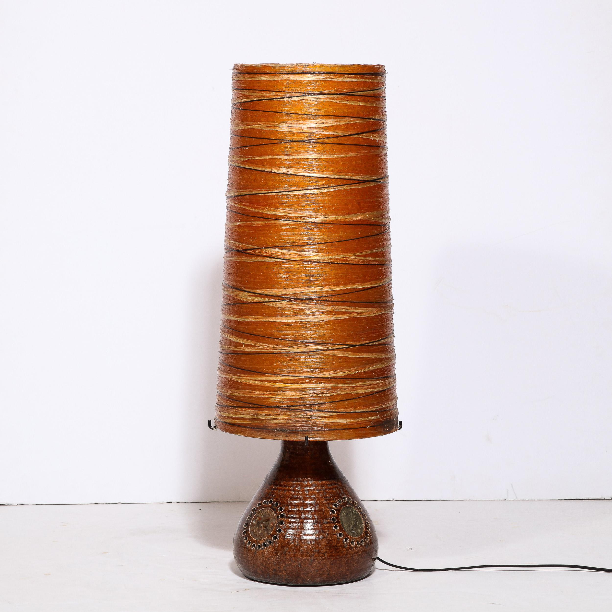 Midcentury Brutalist Ceramic Table Lamp with Horizontally Striated Resin Shade For Sale 5