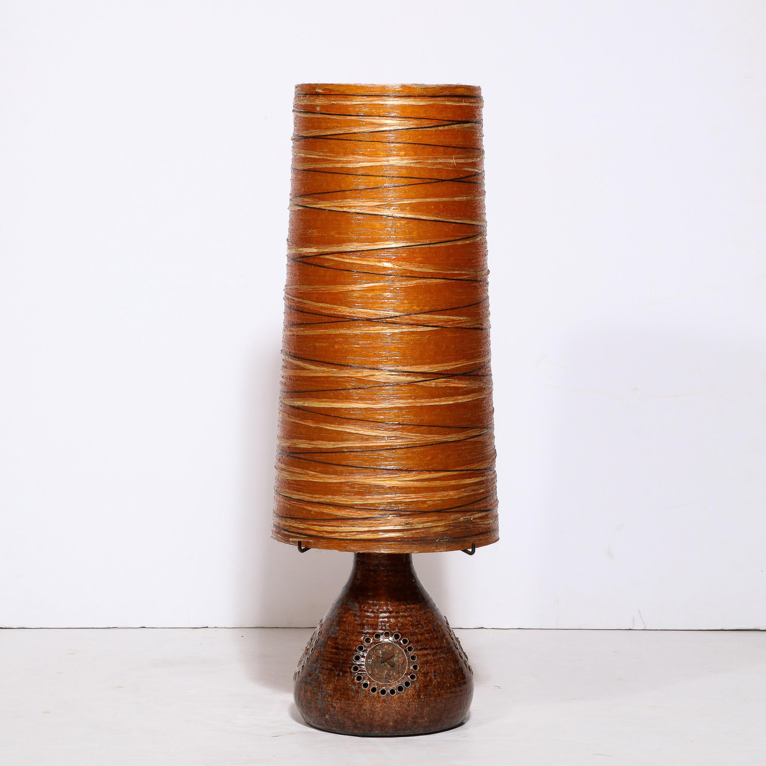 Midcentury Brutalist Ceramic Table Lamp with Horizontally Striated Resin Shade For Sale 6