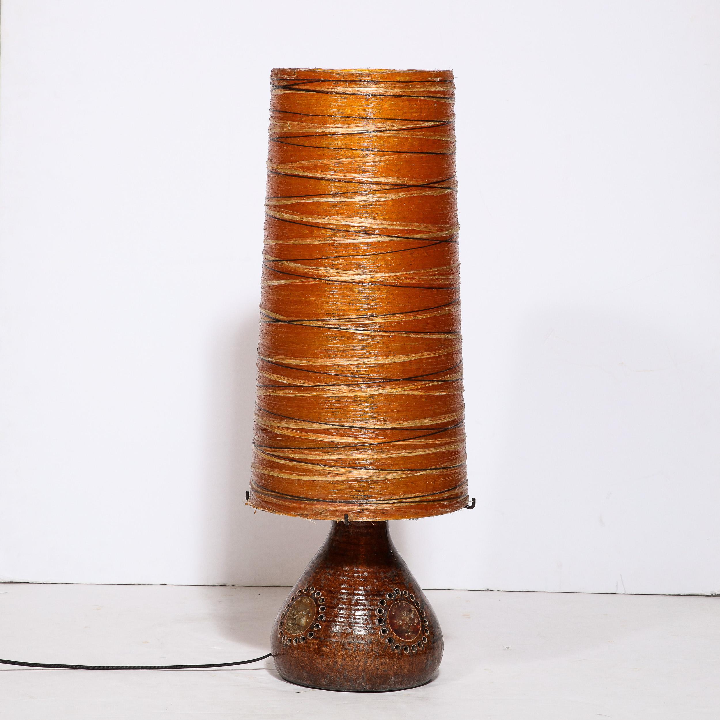 Midcentury Brutalist Ceramic Table Lamp with Horizontally Striated Resin Shade For Sale 8