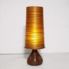 Midcentury Brutalist Ceramic Table Lamp with Horizontally Striated Resin Shade