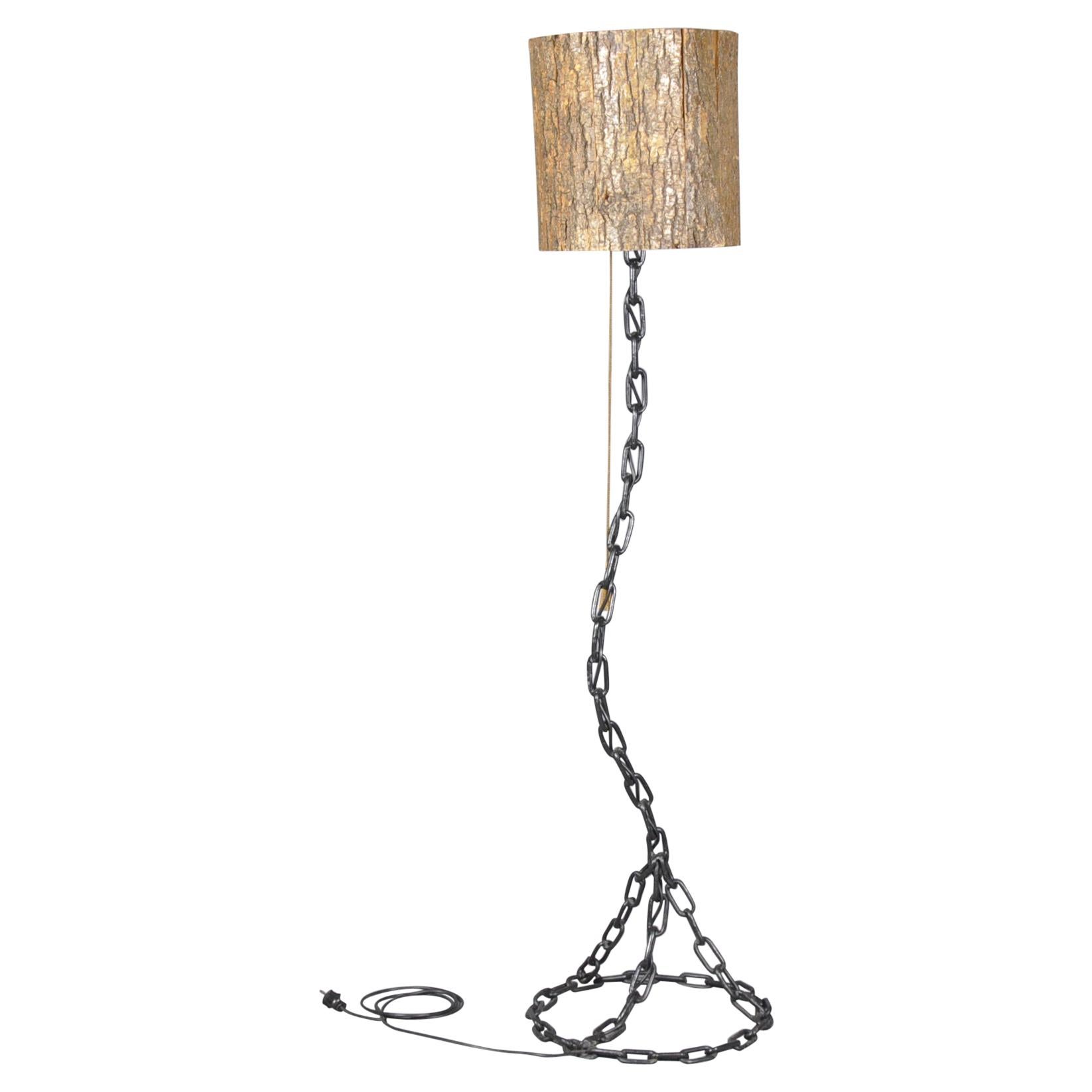 Midcentury Brutalist Chain Black Iron Floor Lamp in Style of Franz West, 1989 For Sale