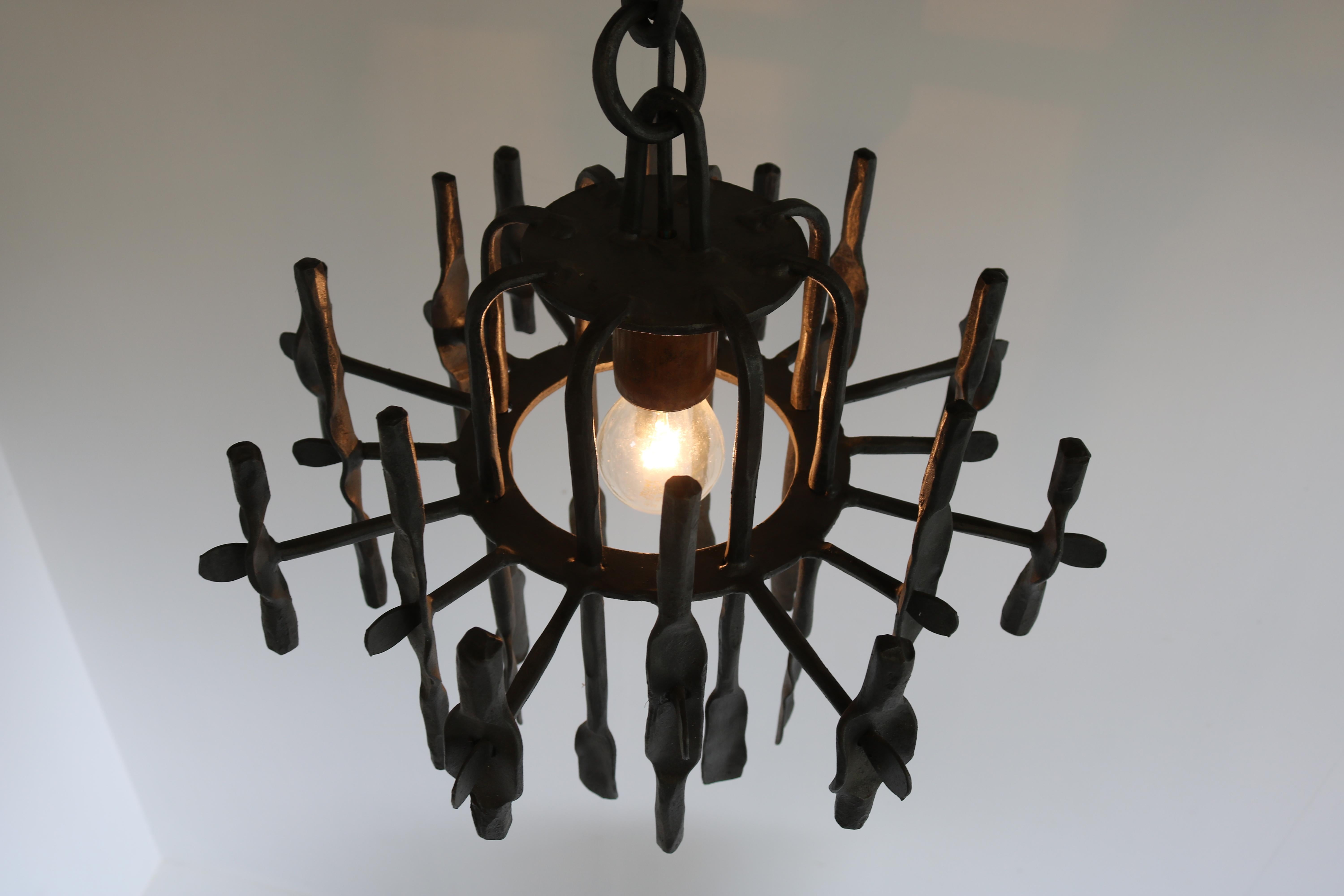 Mid-Century Brutalist Chandelier / Pedant Light from Sweden 1960 Design Iron 3