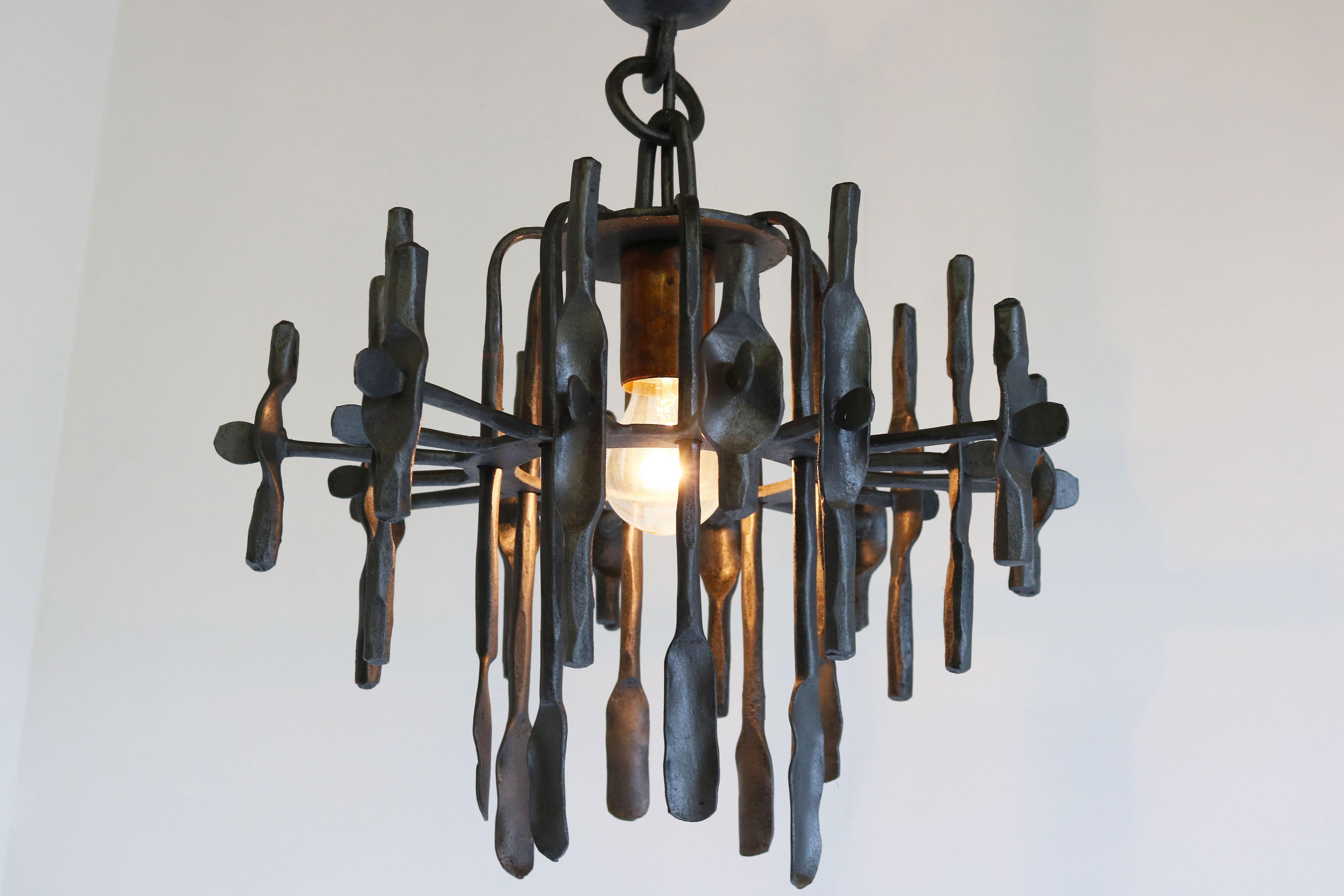Mid-Century Brutalist Chandelier / Pedant Light from Sweden 1960 Design Iron 5