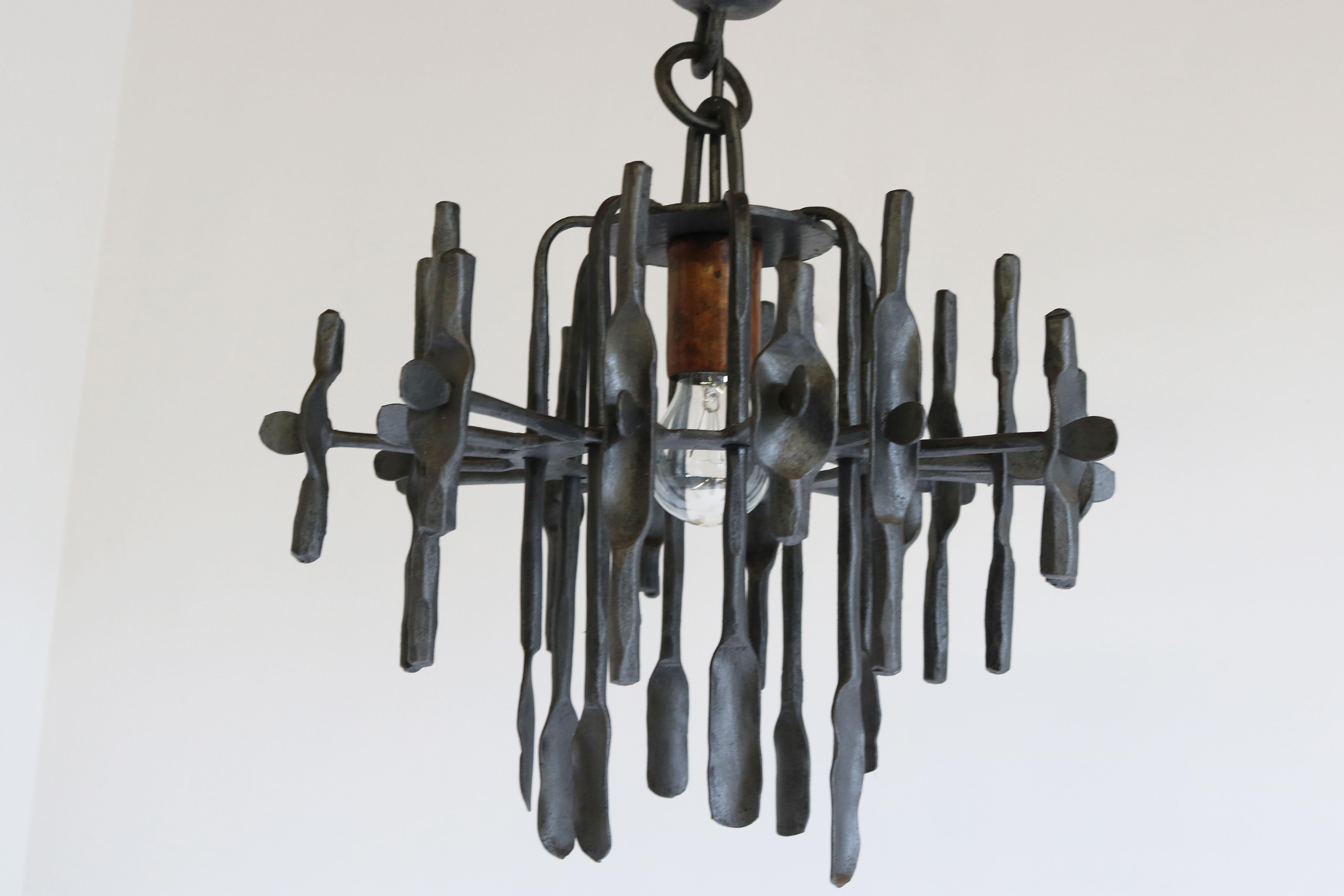 Mid-Century Brutalist Chandelier / Pedant Light from Sweden 1960 Design Iron In Good Condition In Ijzendijke, NL