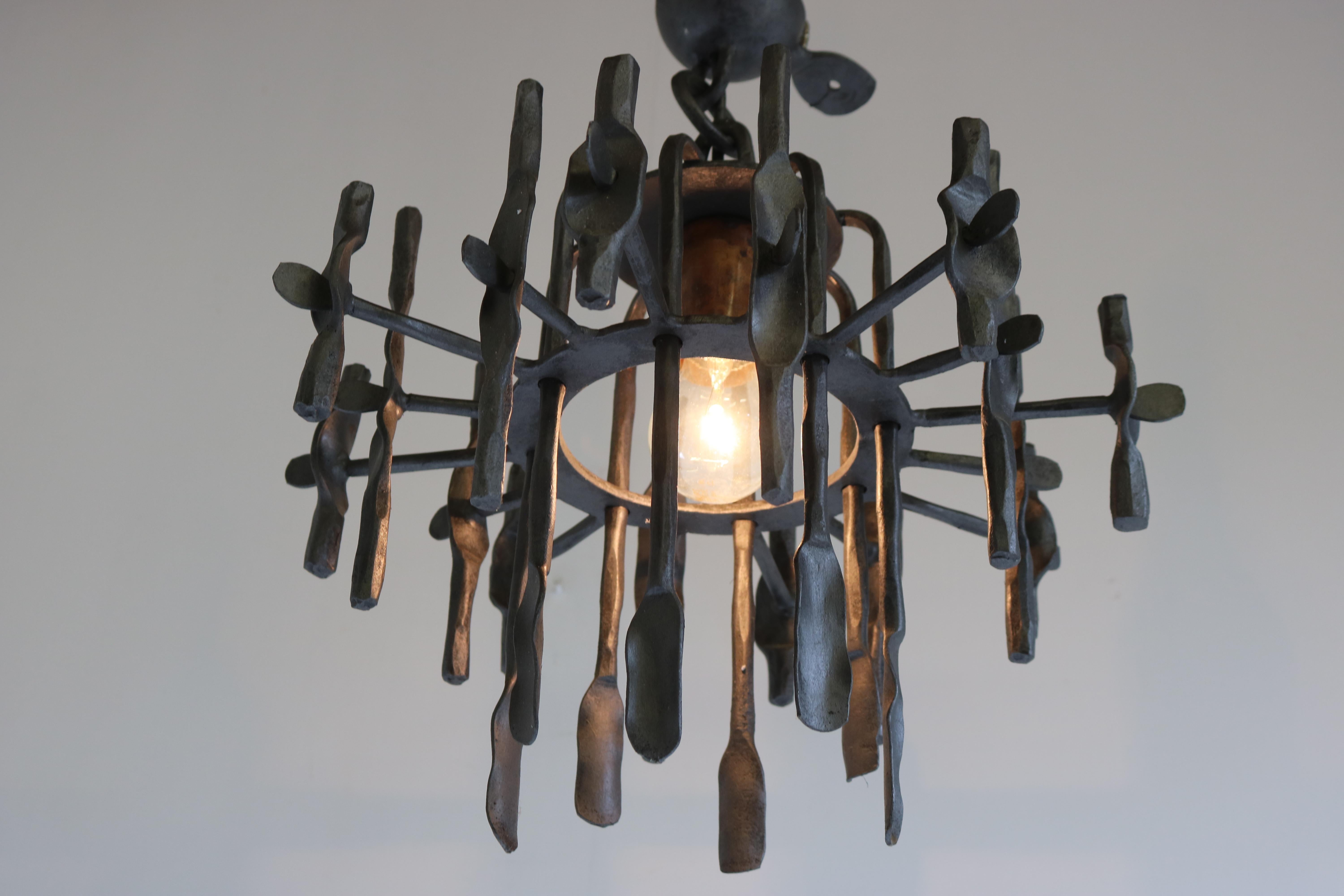 Mid-Century Brutalist Chandelier / Pedant Light from Sweden 1960 Design Iron 2