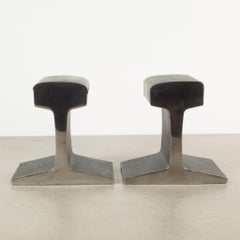 Mid-century Brutalist Chromed Steel Railroad Track Bookends c.1960