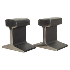 Mid-century Brutalist Chromed Steel Railroad Track Bookends c.1960
