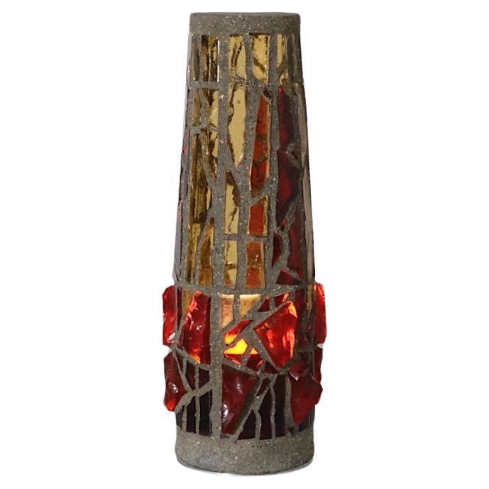 Mid-Century Brutalist Concrete and Glass Mosaic Floor Lamp from a Church