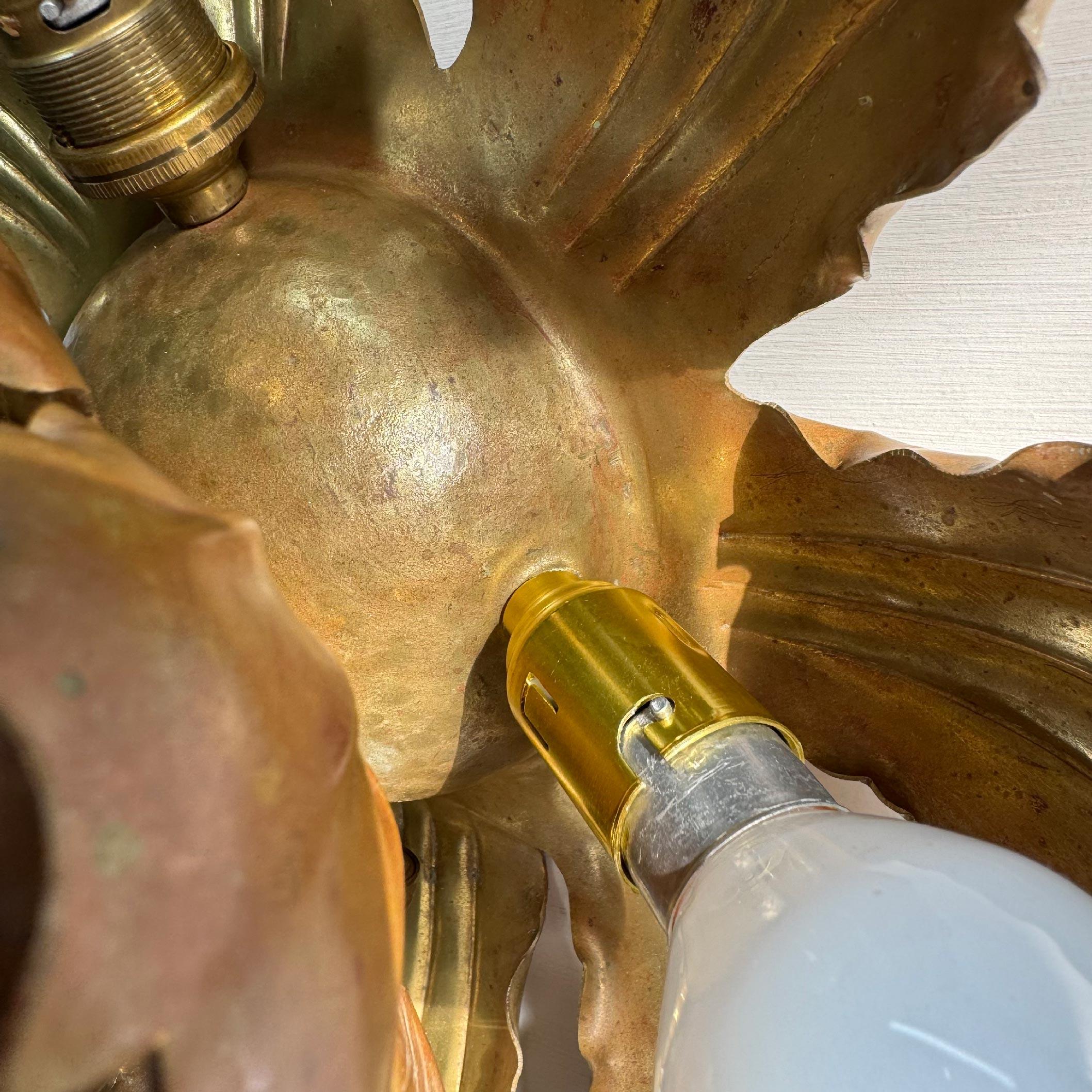 Mid Century Brutalist Copper and Brass Flower Ceiling Light For Sale 9