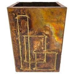 Mid Century Brutalist Copper and Brass Umbrella Stand or Waste Basket, c. 1970s