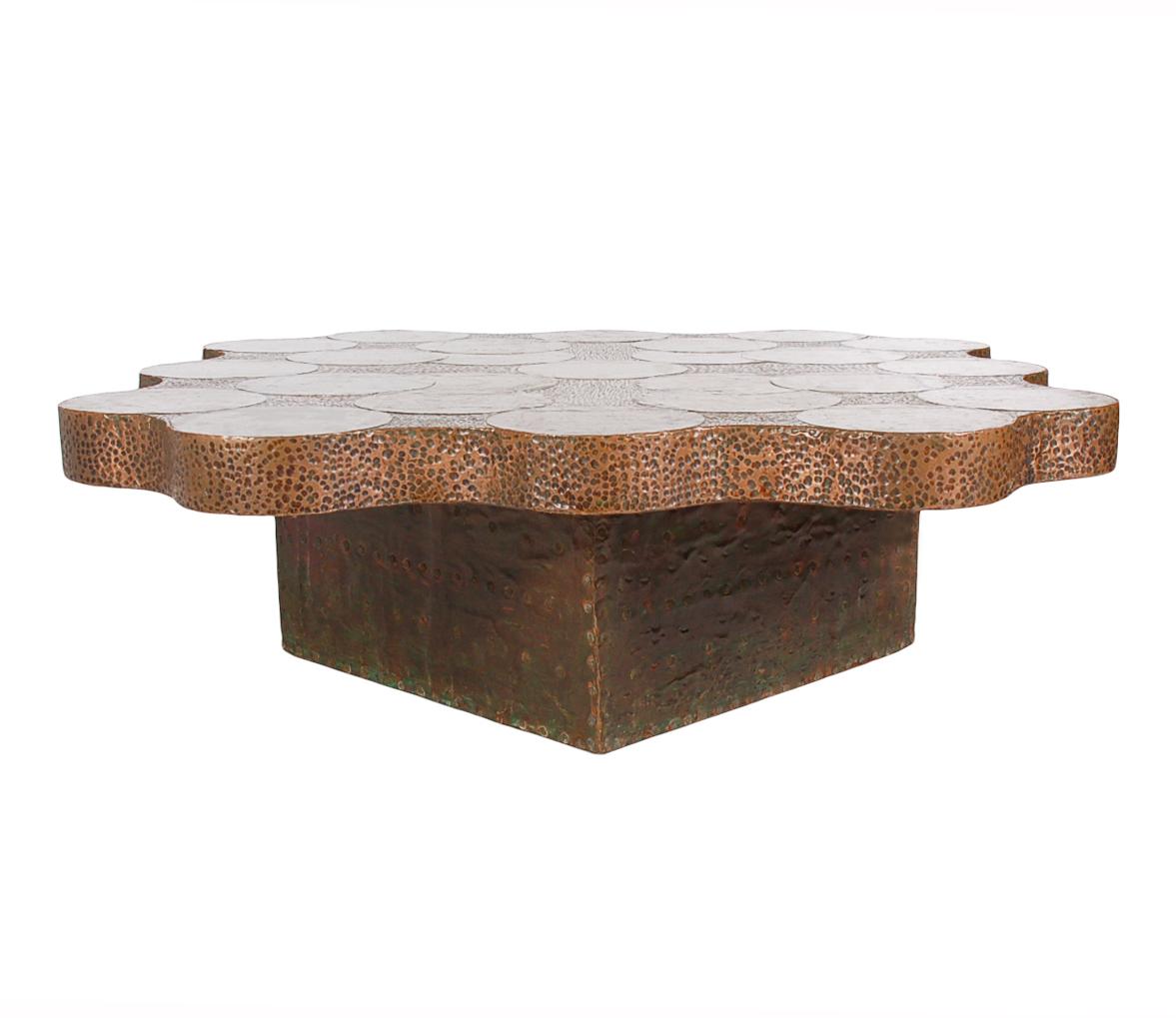 North American Midcentury Brutalist Copper Studio Cocktail Table after Philip Kelvin Laverne