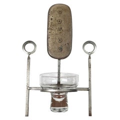 Mid-Century Brutalist Danish Pottery and Iron Wall Candleholder, 1960s