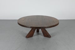 Mid-Century Brutalist Dark Oak Tripod Coffee Table, Pierre Chapo Style