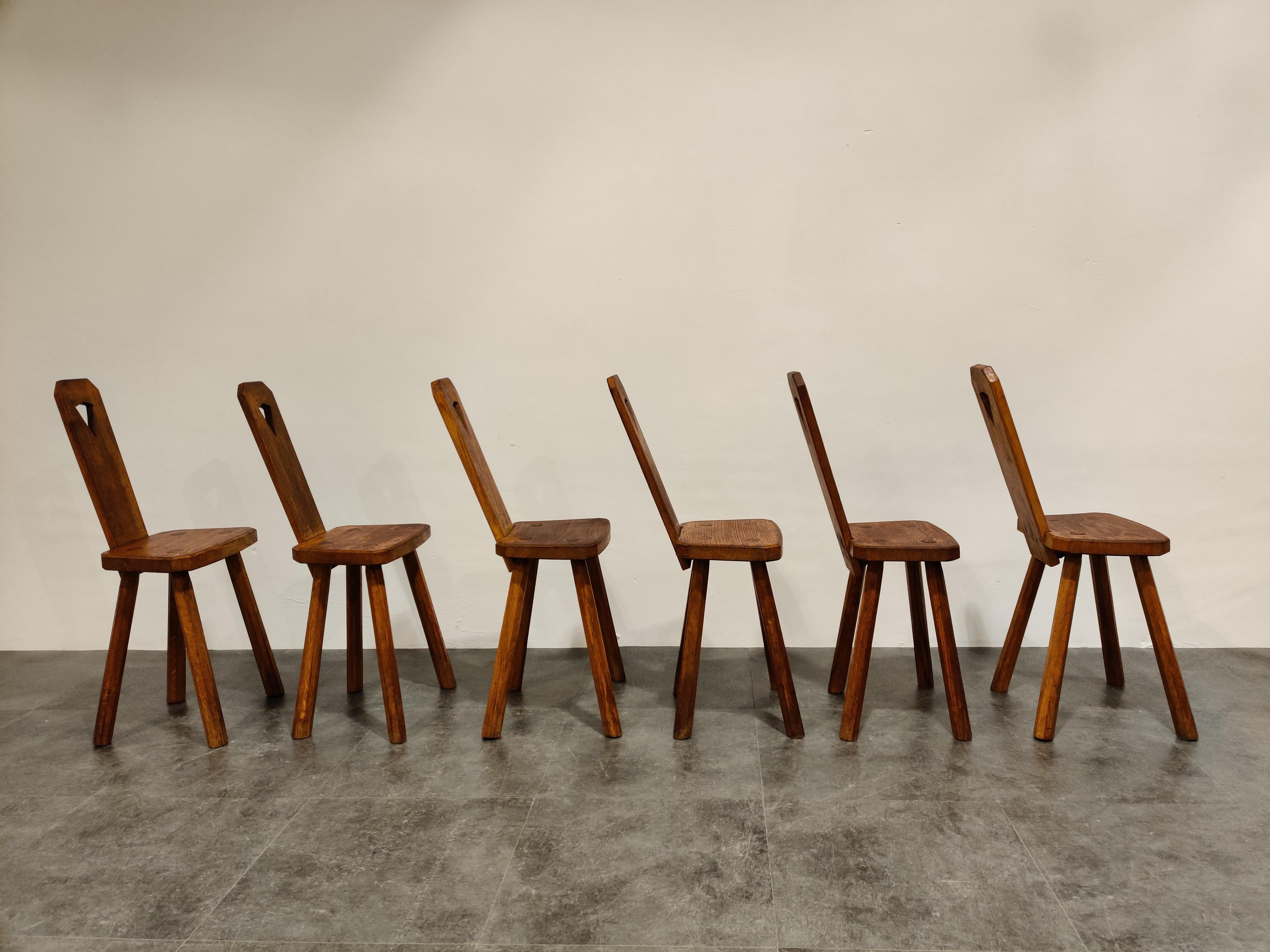 Oak Midcentury Brutalist Dining Chairs, 1950s