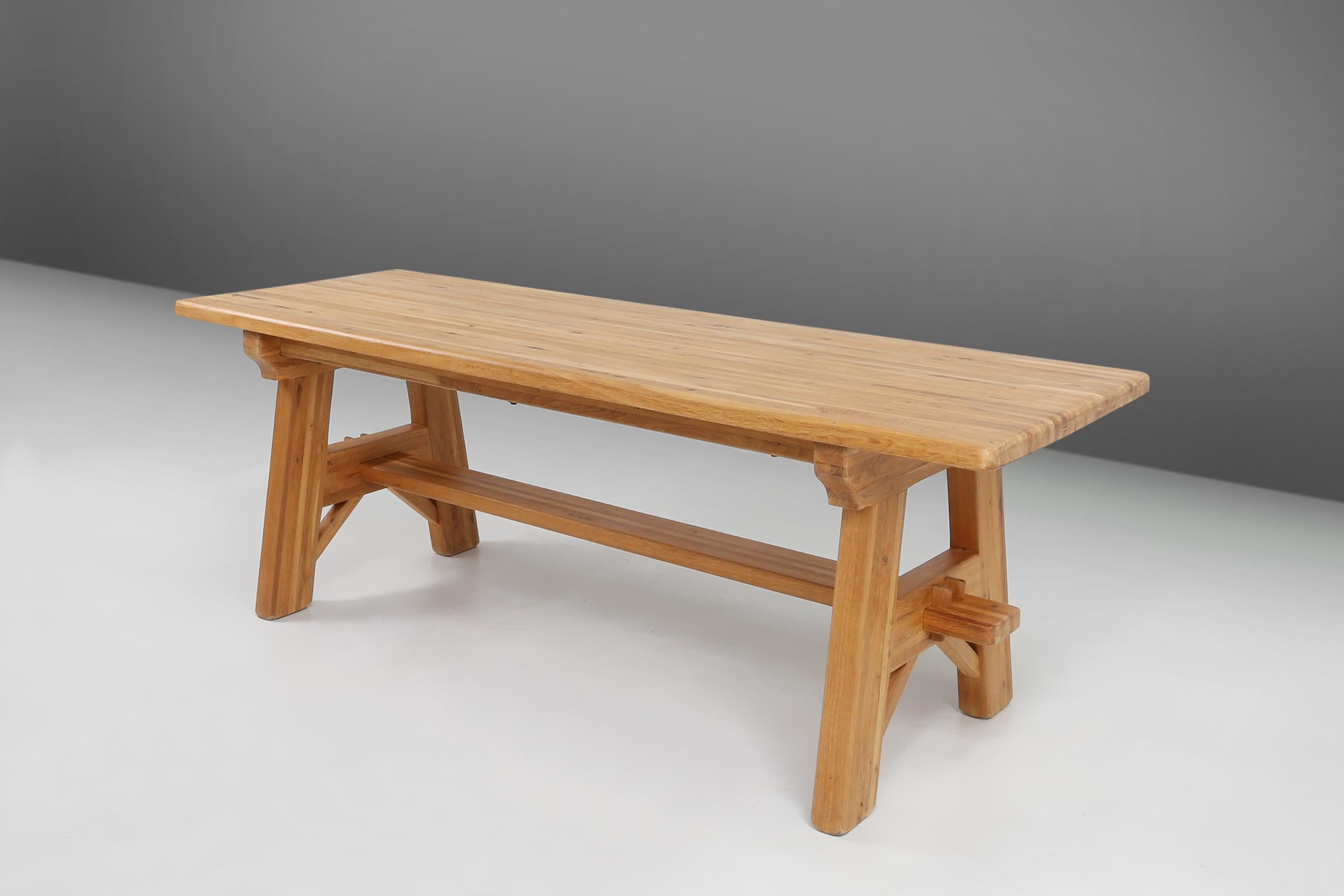 Mid-Century Modern Mid-century brutalist dining table in solid oak, France ca. 1960 For Sale