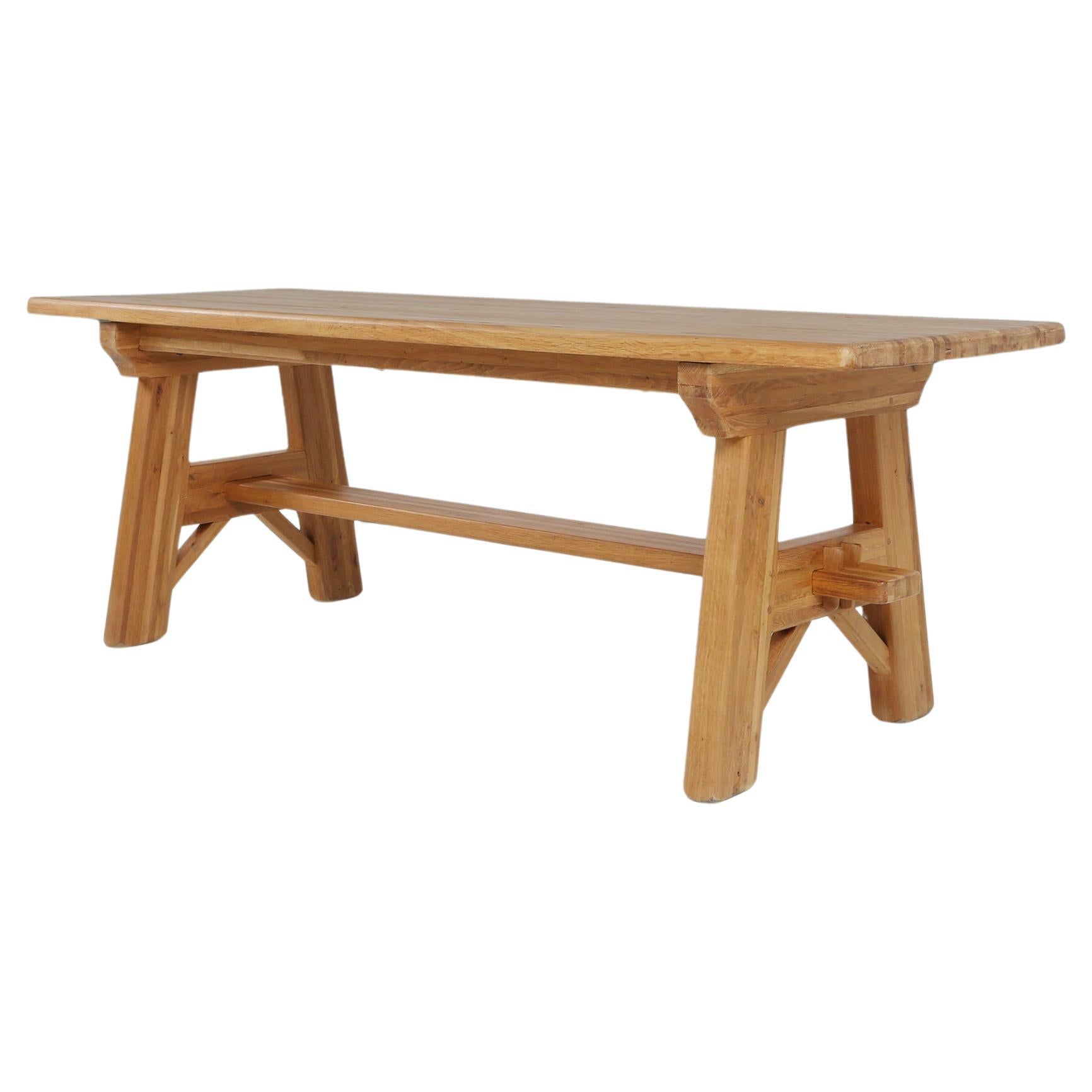 Mid-century brutalist dining table in solid oak, France ca. 1960 For Sale