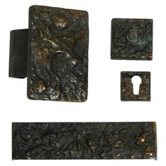 Midcentury Brutalist Door Handle with Letter Slot, Doorbell and Bronze Keyhole