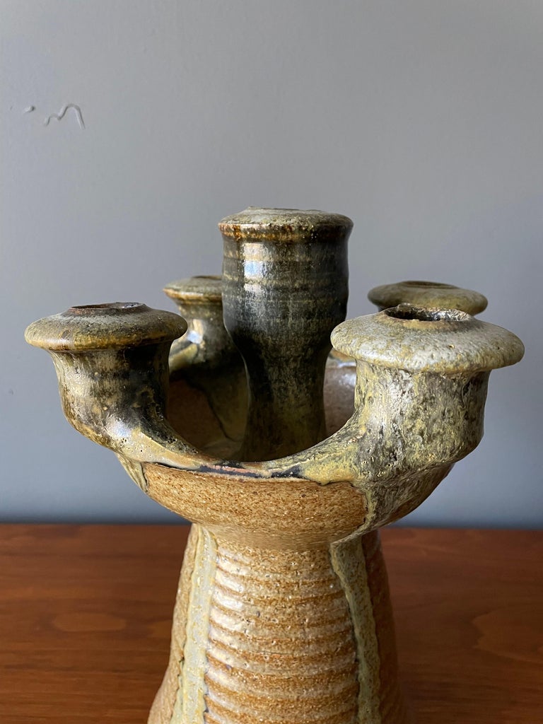 Mid Century Brutalist Drip Glaze Ceramic Candle Holder For Sale at 1stDibs