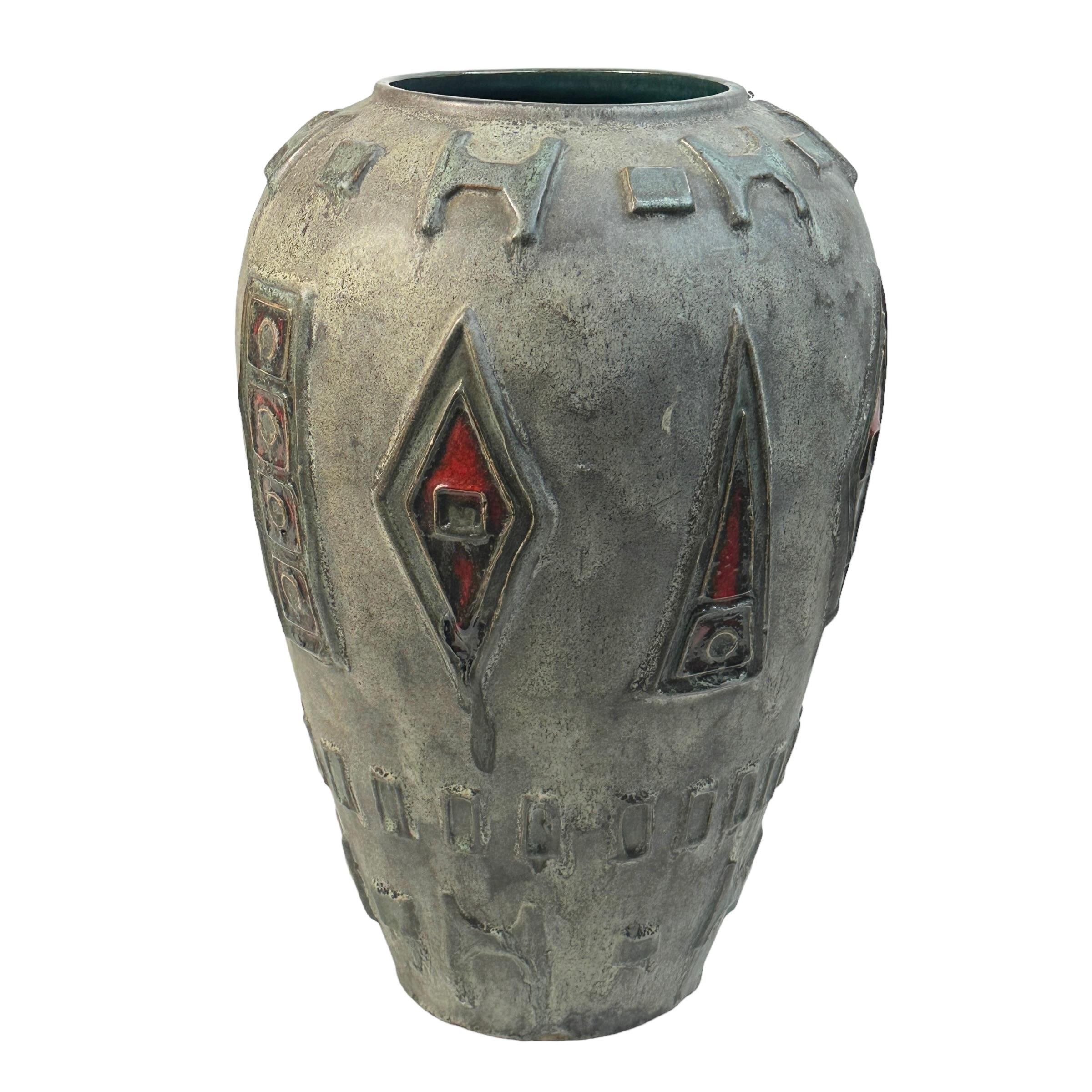 Italian Mid-Century Brutalist Fat Lava German Pottery Ceramic Floor Vase, vintage 1960s For Sale