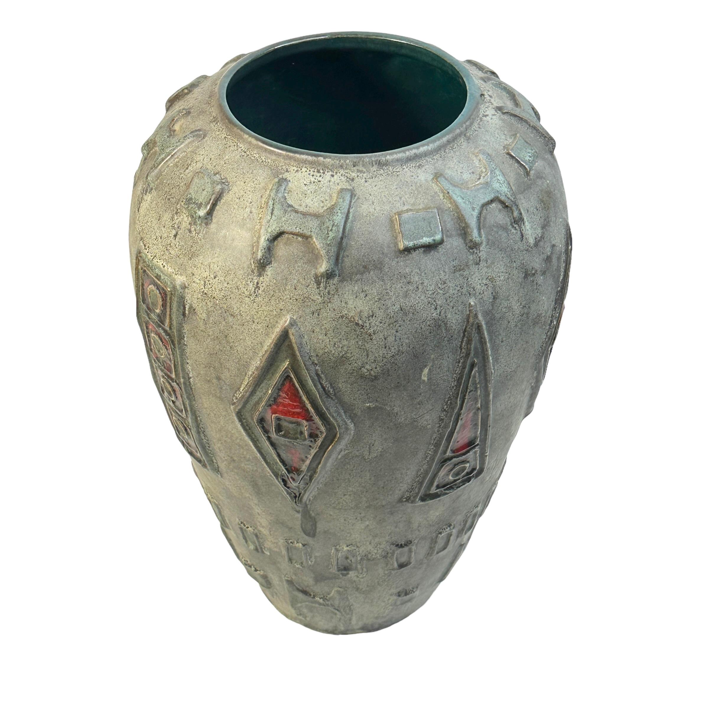 Hand-Crafted Mid-Century Brutalist Fat Lava German Pottery Ceramic Floor Vase, vintage 1960s For Sale