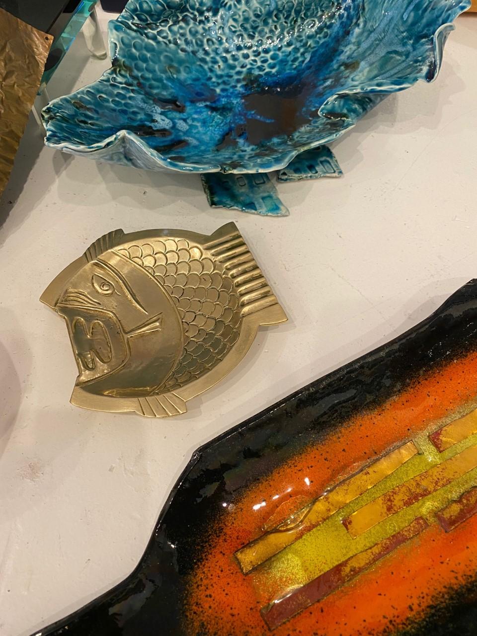 Brass Midcentury Brutalist Fish Tray Sculpture