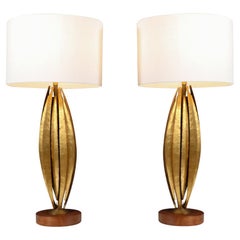 Vintage Mid-Century Brutalist "Flame Leaf" Gilt Metal Table Lamps