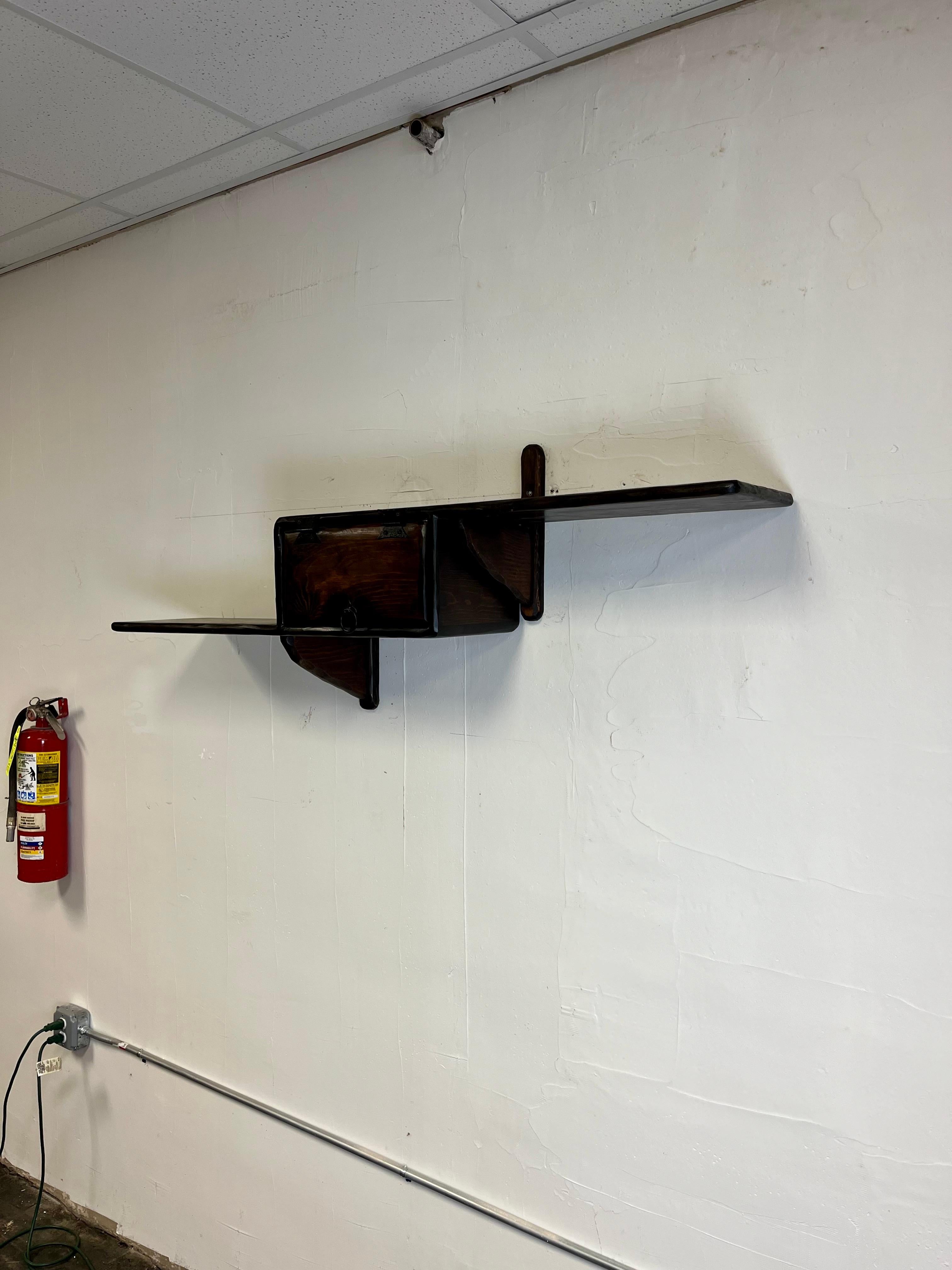 American Mid Century Brutalist Floating Wall Shelf Rare For Sale