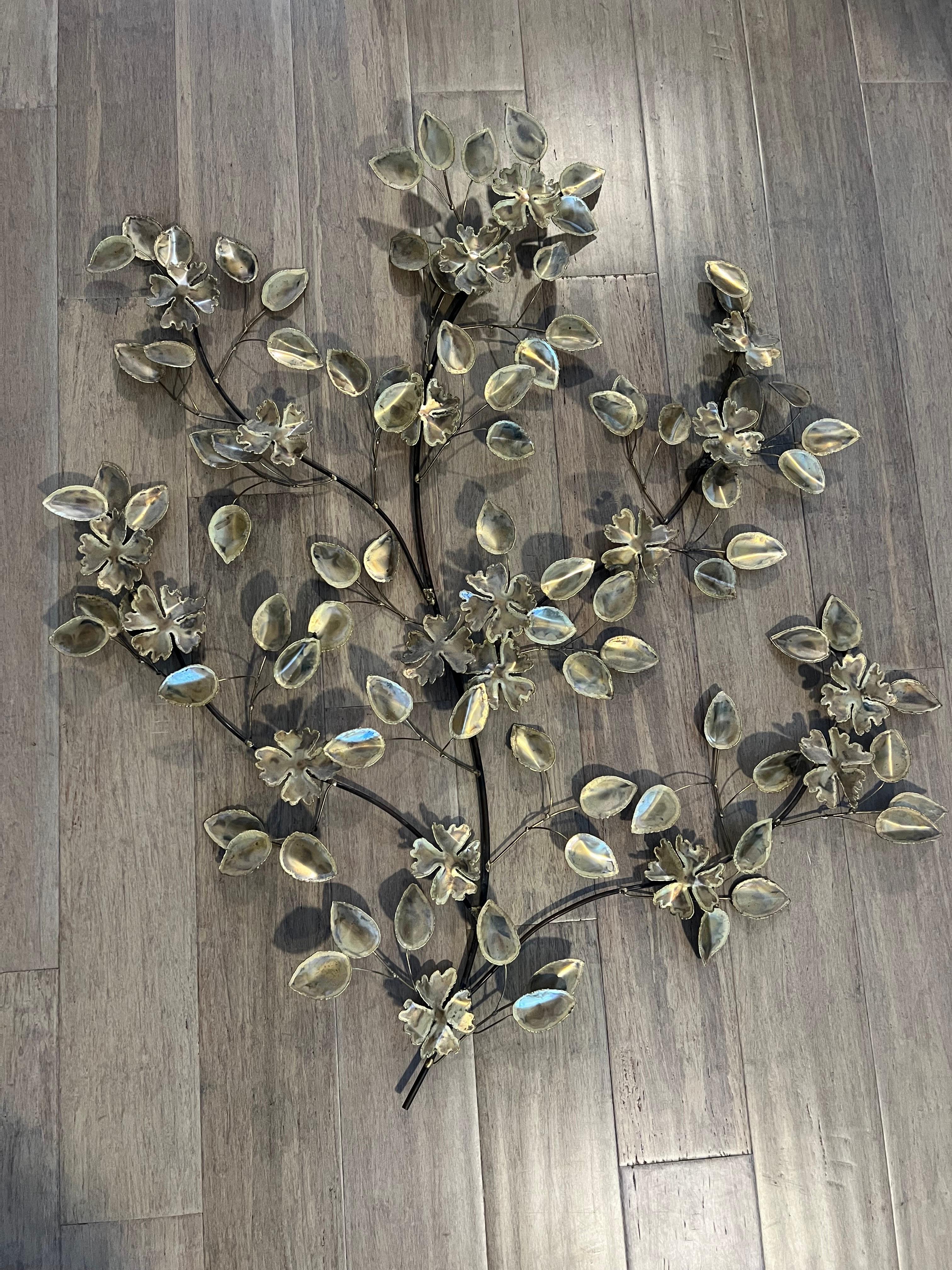 American Mid Century Brutalist Floral Wall Sculpture For Sale