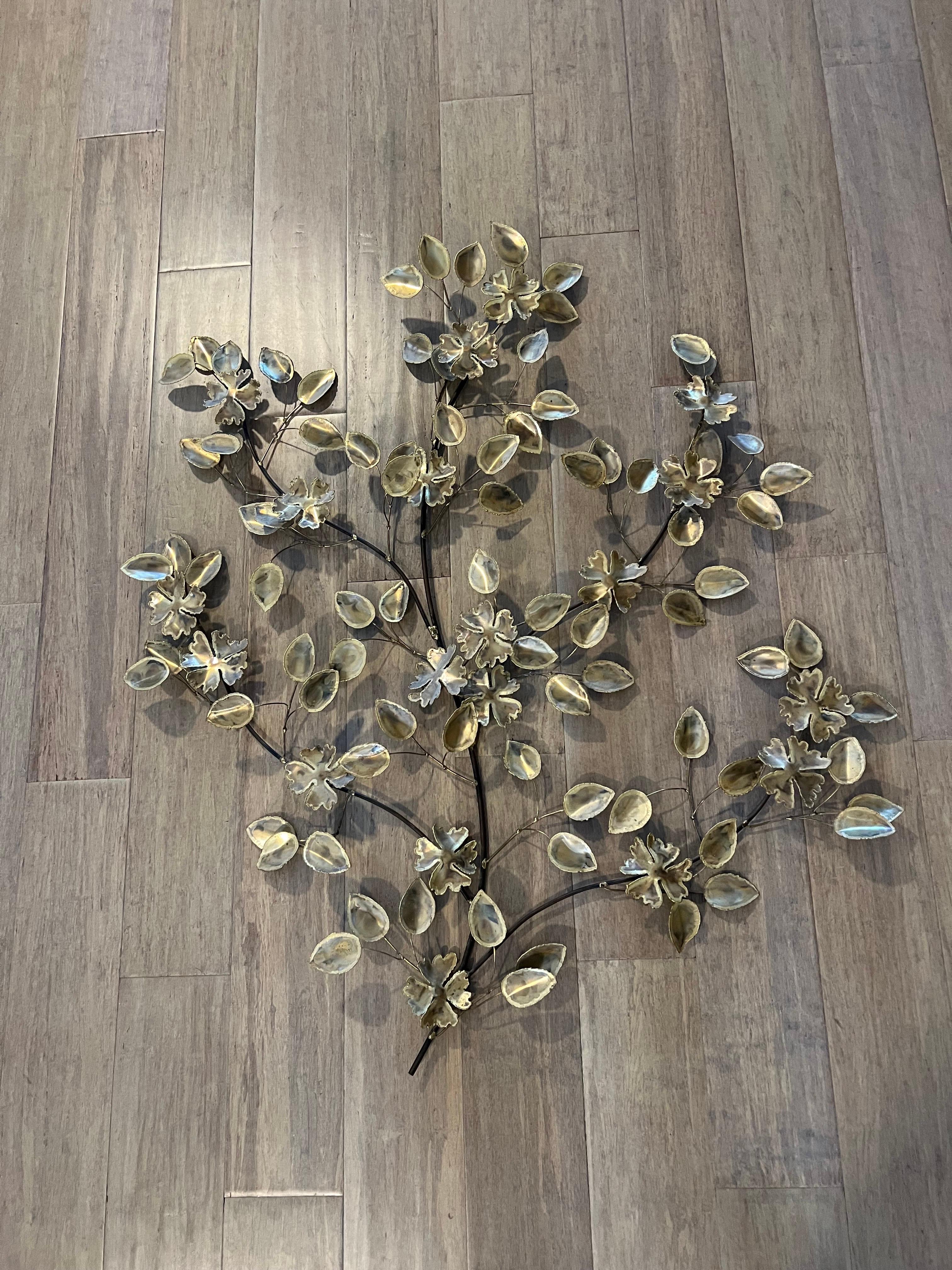 Welded Mid Century Brutalist Floral Wall Sculpture For Sale