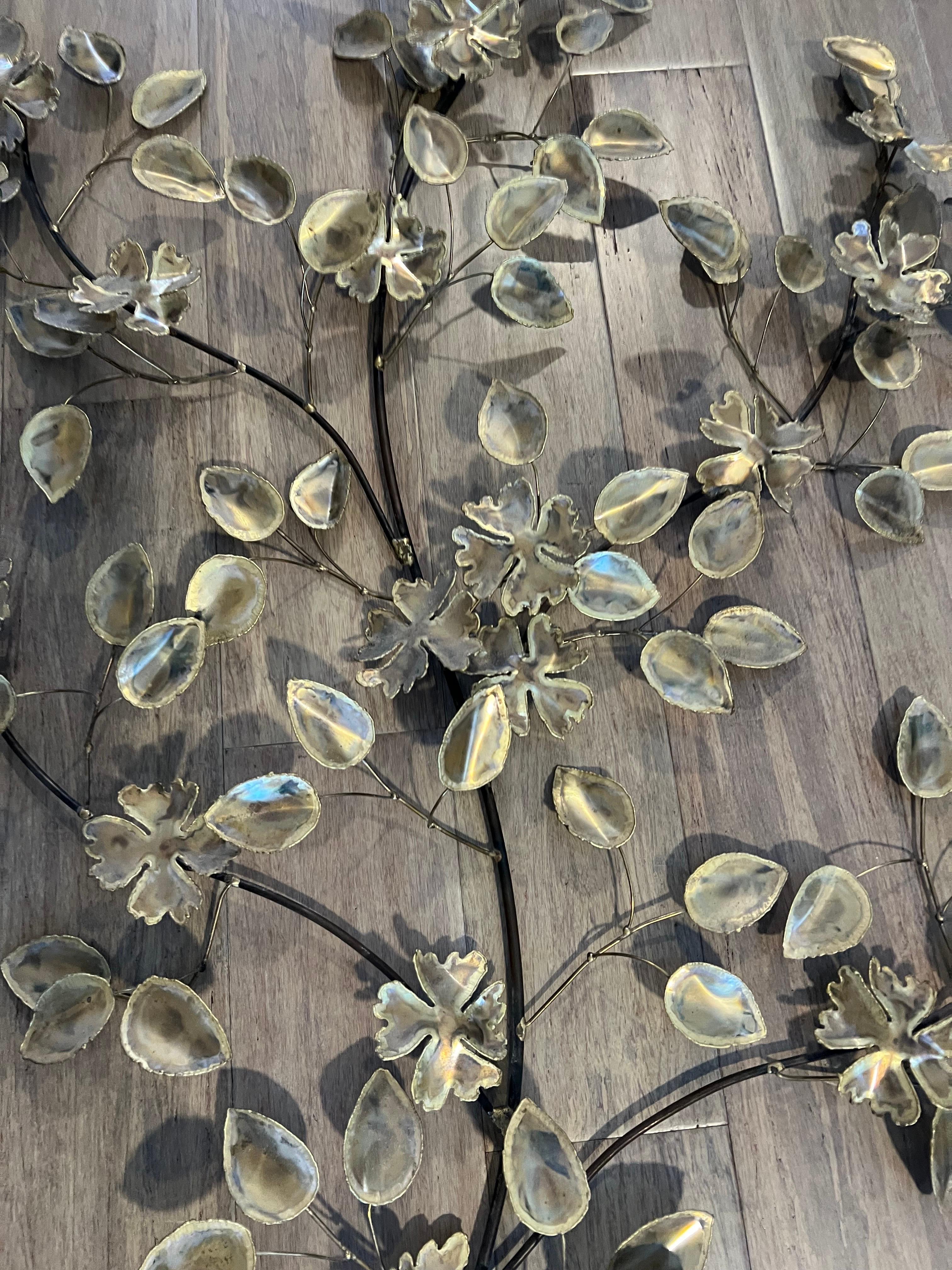 Mid Century Brutalist Floral Wall Sculpture In Good Condition For Sale In Redding, CT
