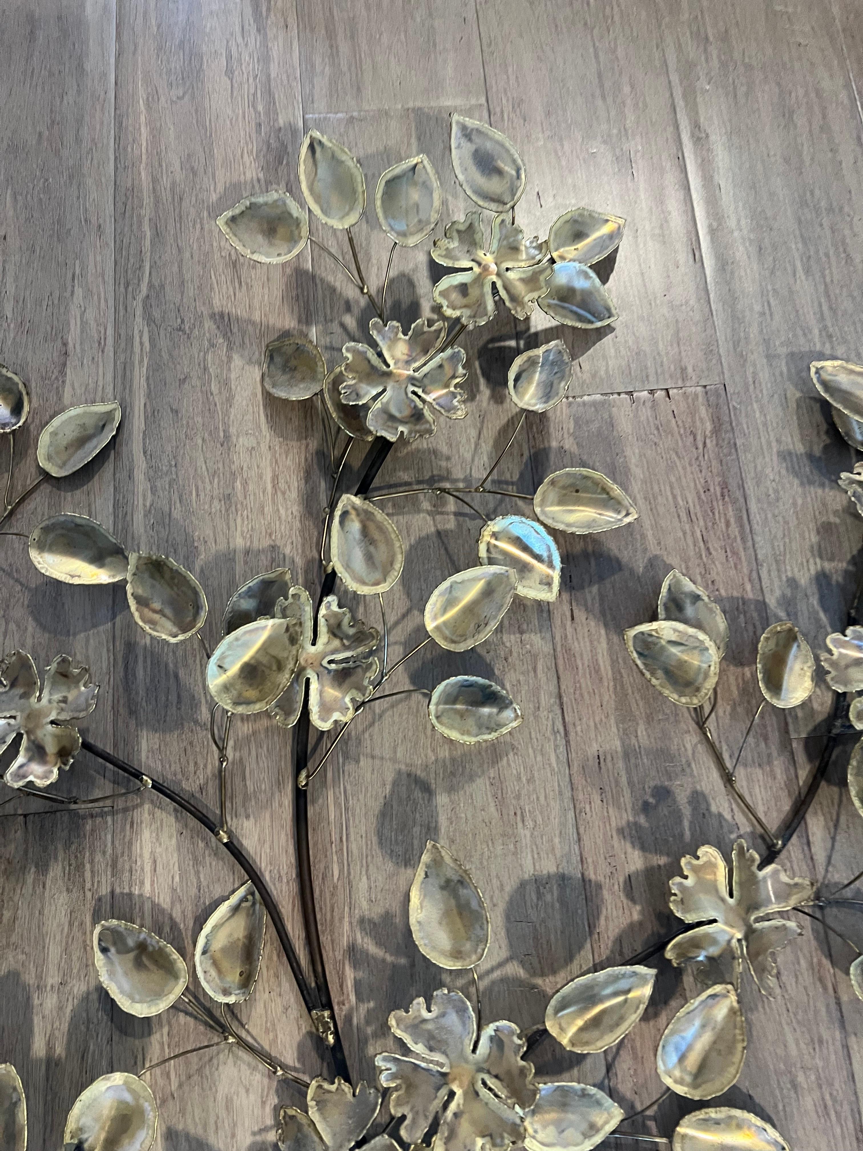 Metal Mid Century Brutalist Floral Wall Sculpture For Sale