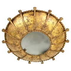 Mid Century Brutalist Flush Mount Gilt Iron