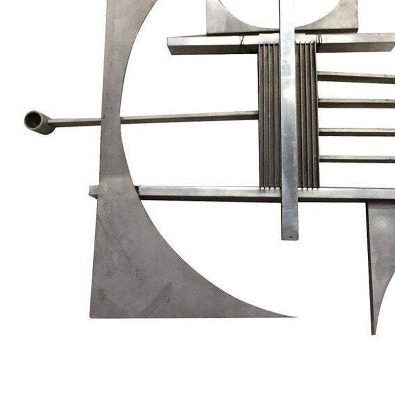Mid-20th Century Mid-century Brutalist Free-Form Aluminum & Steel Geometric Art Wall Sculpture For Sale
