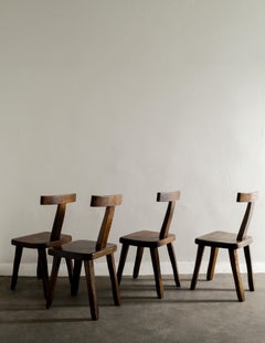 Midcentury Brutalist Free Form Dining Chairs in Elm Produced in France, 1960s
