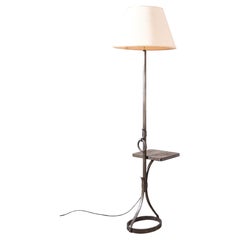 Vintage Mid century Brutalist French floor lamp with slate table by Jean-Pierre Ryckaert