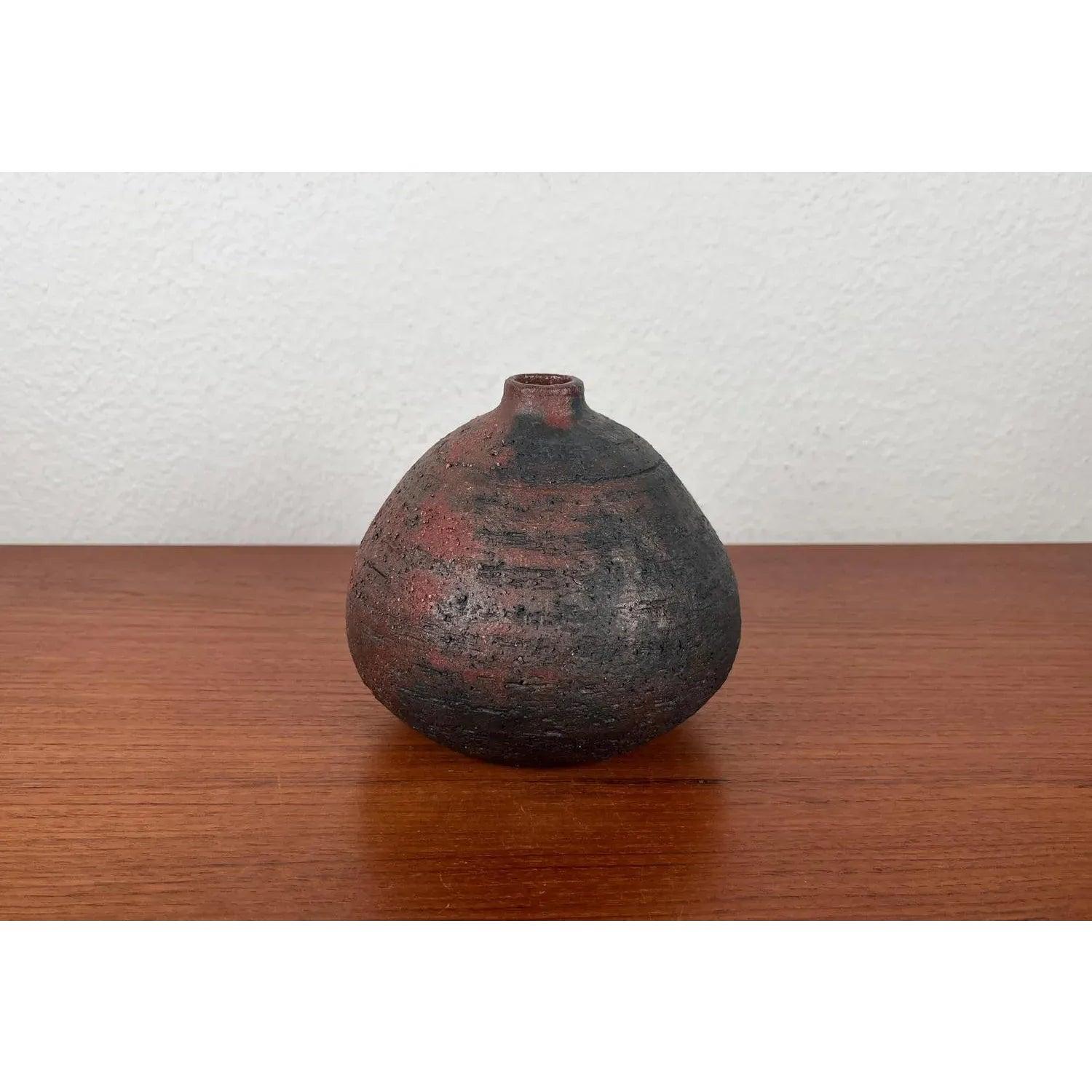 Ceramic Mid-Century Brutalist German Studio Pottery Vase by Gerhard Liebenthron, 1972 For Sale