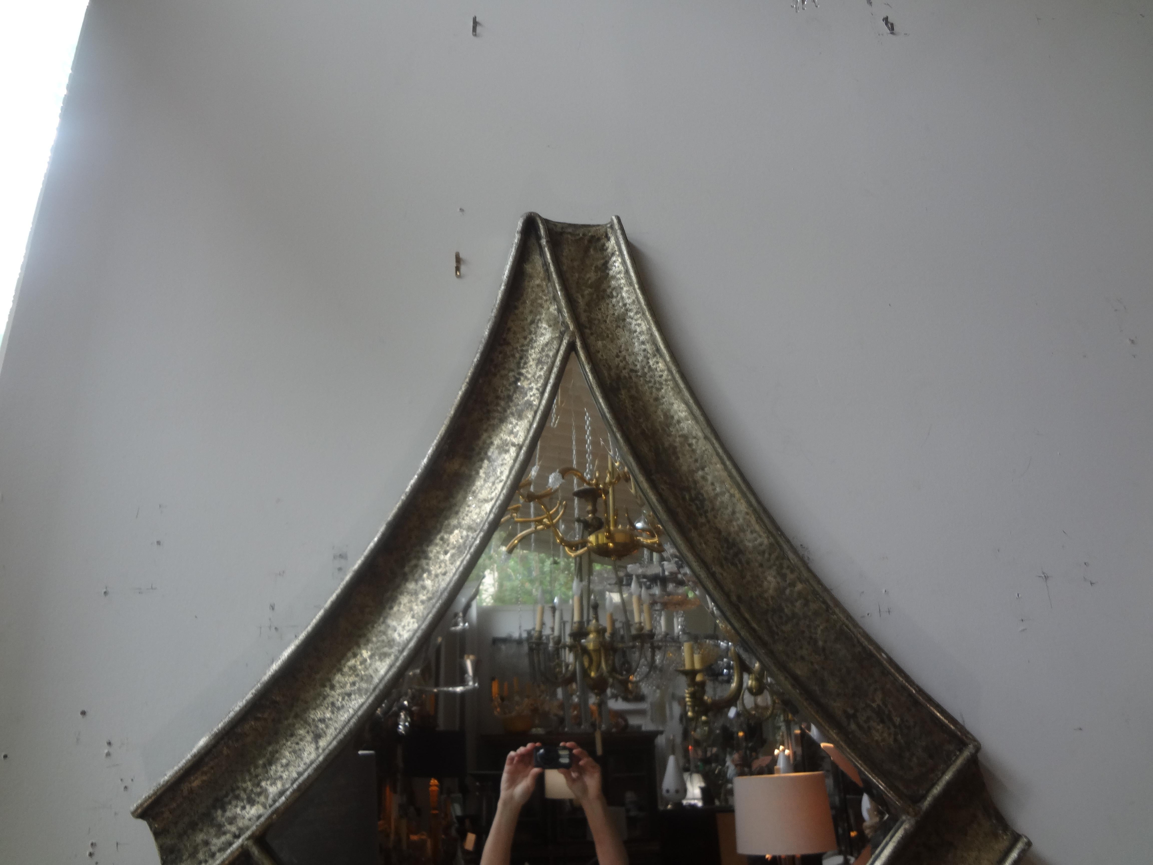 Mid-20th Century Midcentury Brutalist Hammered Metal Beveled Mirror For Sale