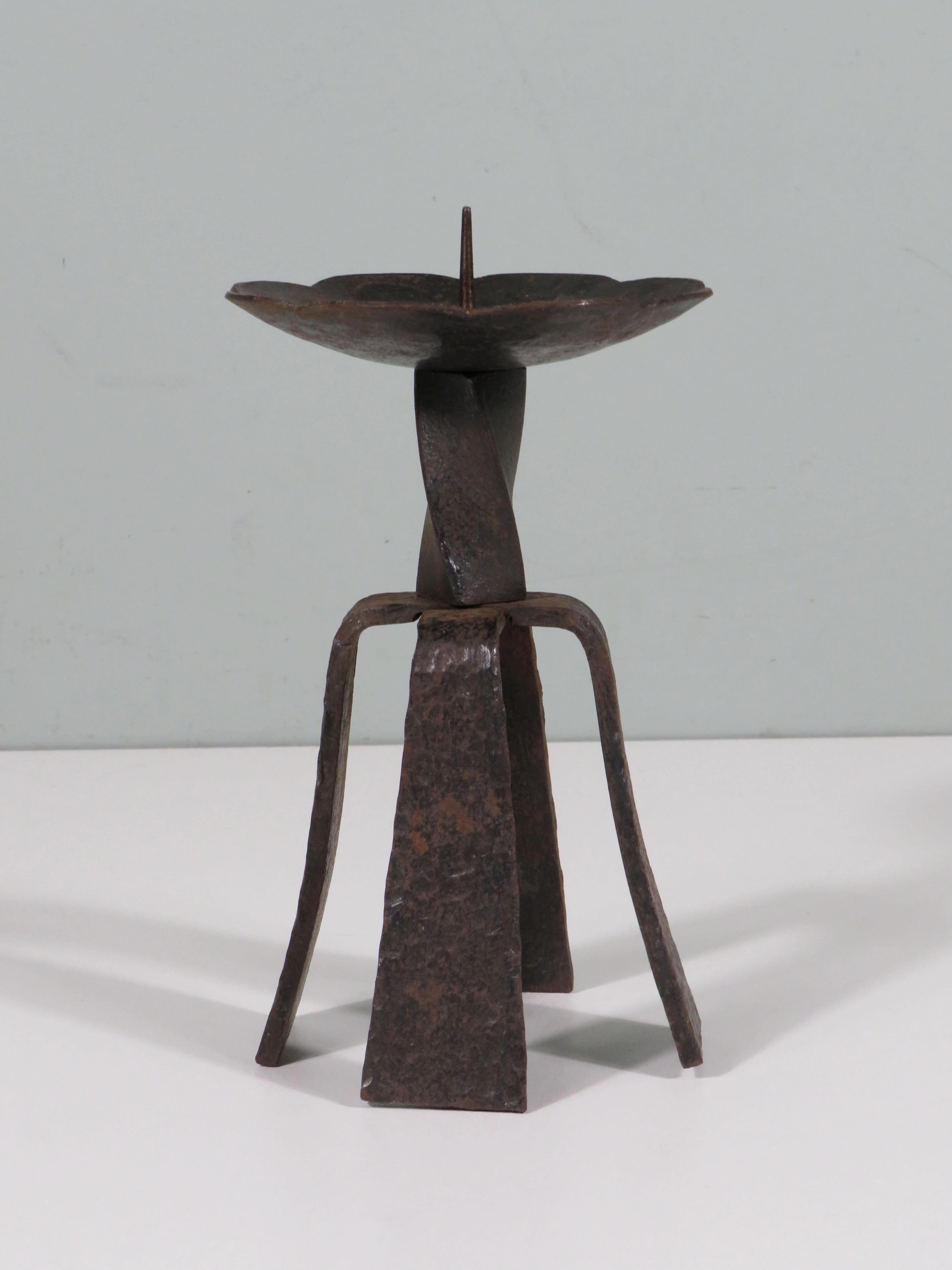 Brutalist Mid-Century  brutalist hand-forged candlestick For Sale