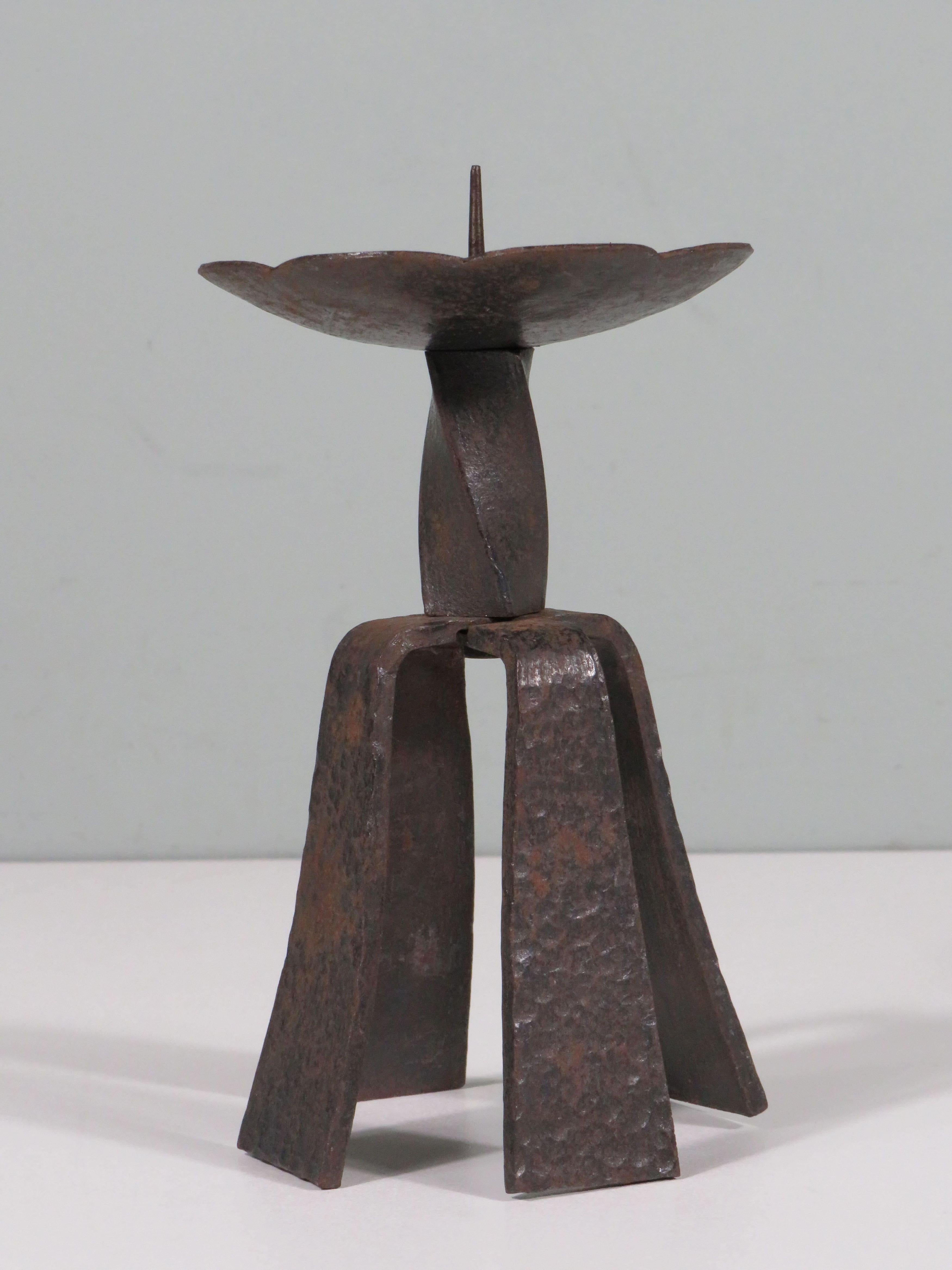 Wrought Iron Mid-Century  brutalist hand-forged candlestick For Sale