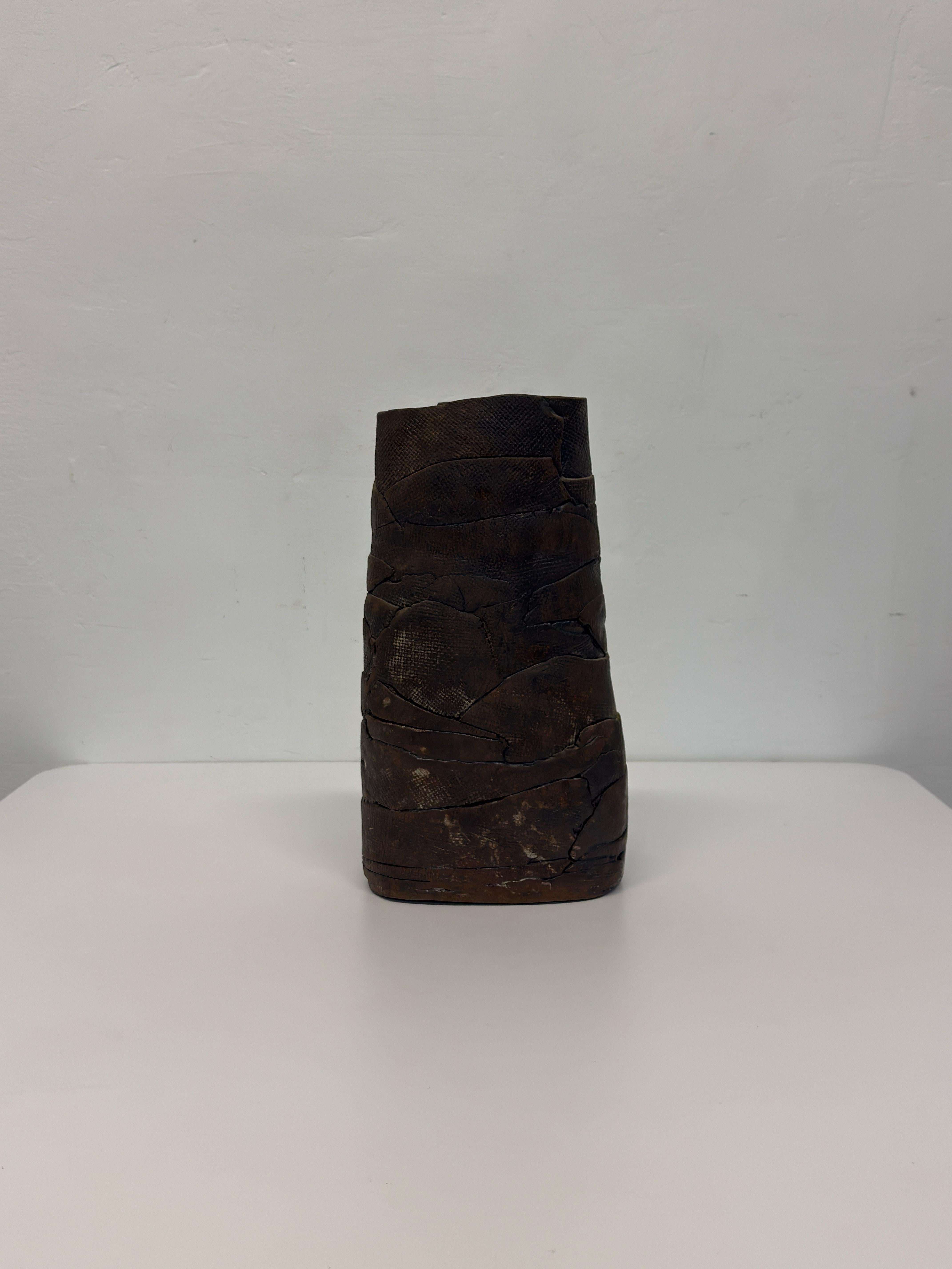Mid-Century handcrafted brutalist ceramic vase.  Signed and dated 1980.