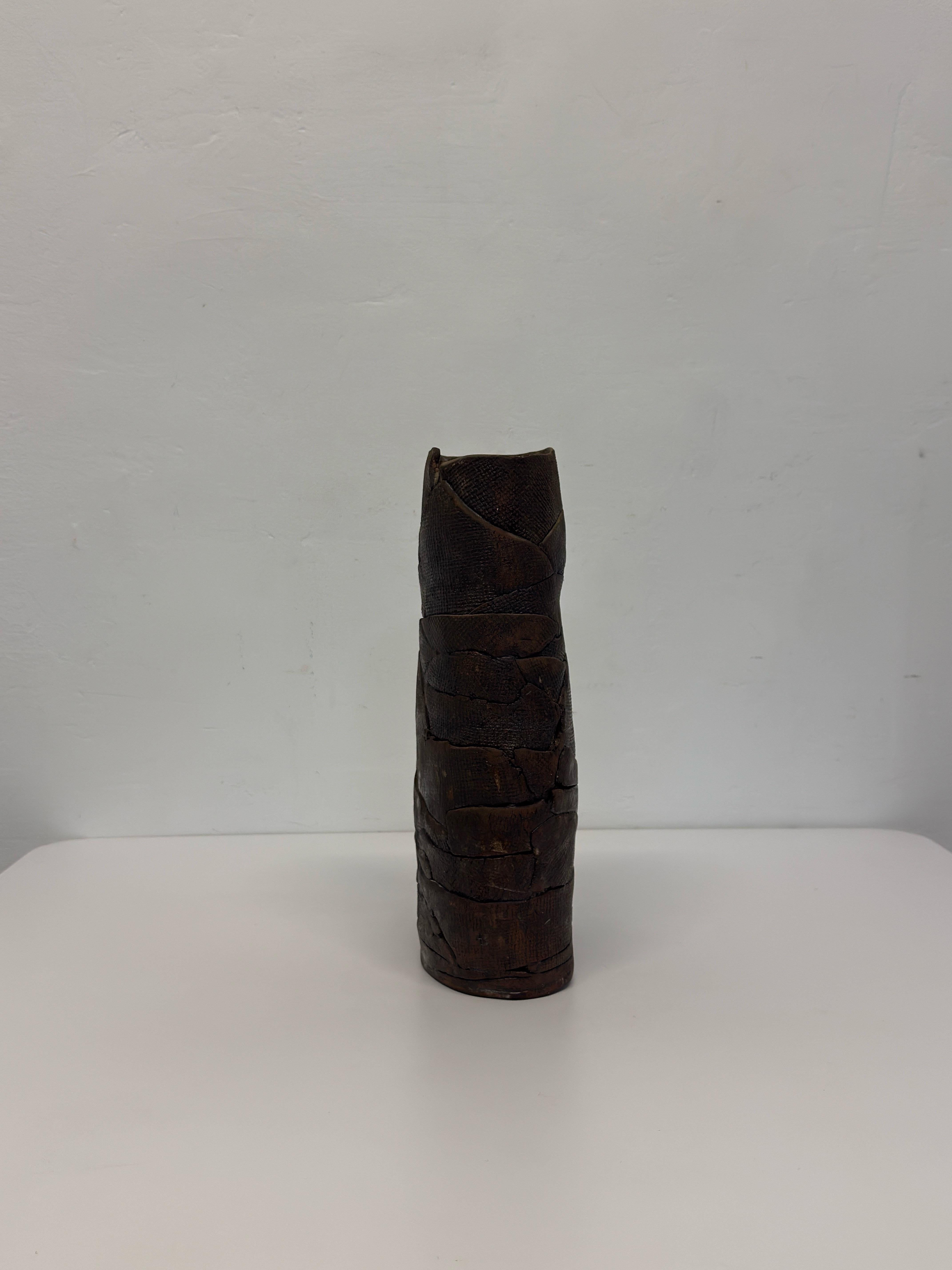American Mid-Century Brutalist Handcrafted Ceramic Vase, 1980 For Sale