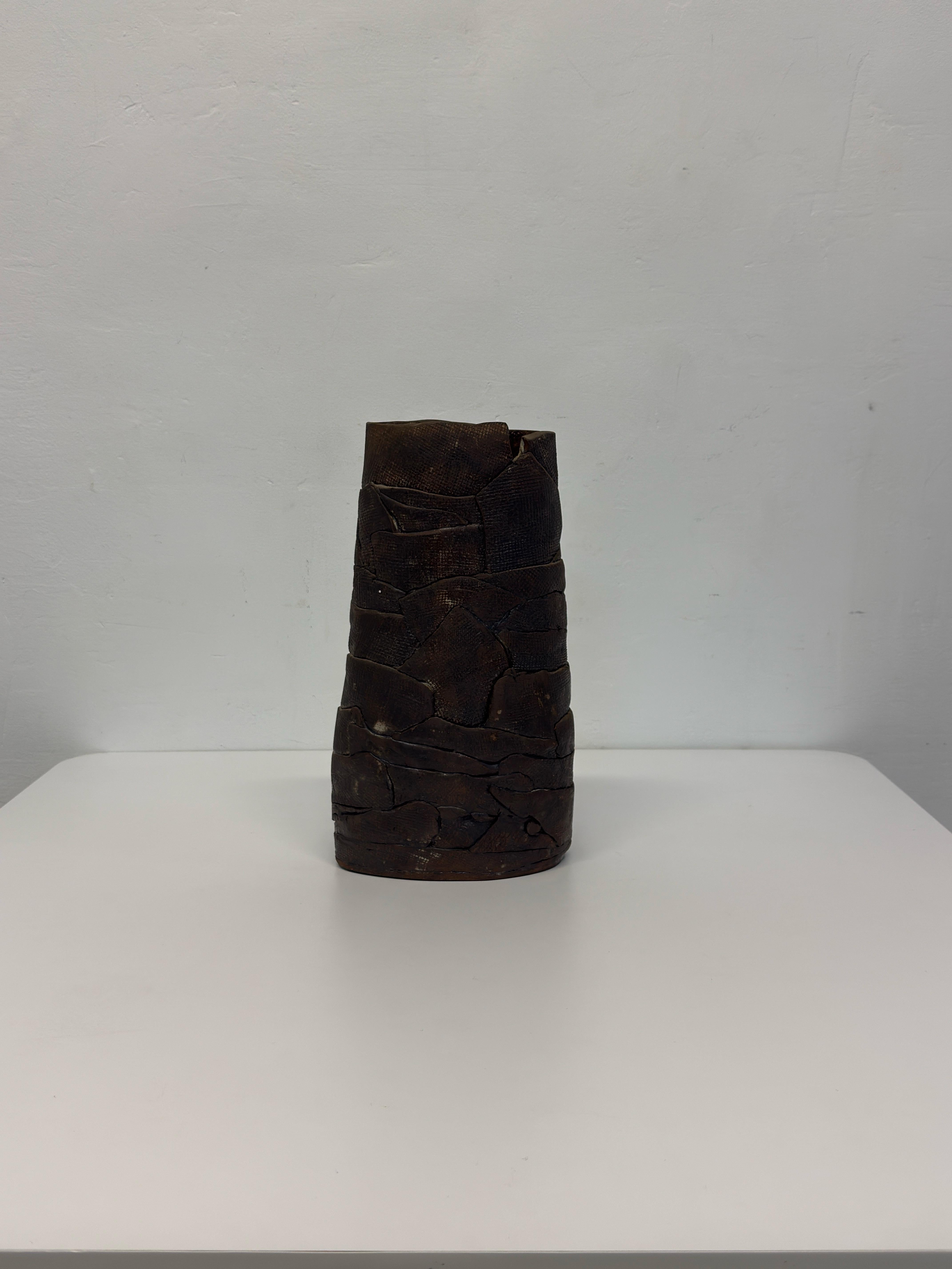 Mid-Century Brutalist Handcrafted Ceramic Vase, 1980 In Good Condition For Sale In Miami, FL
