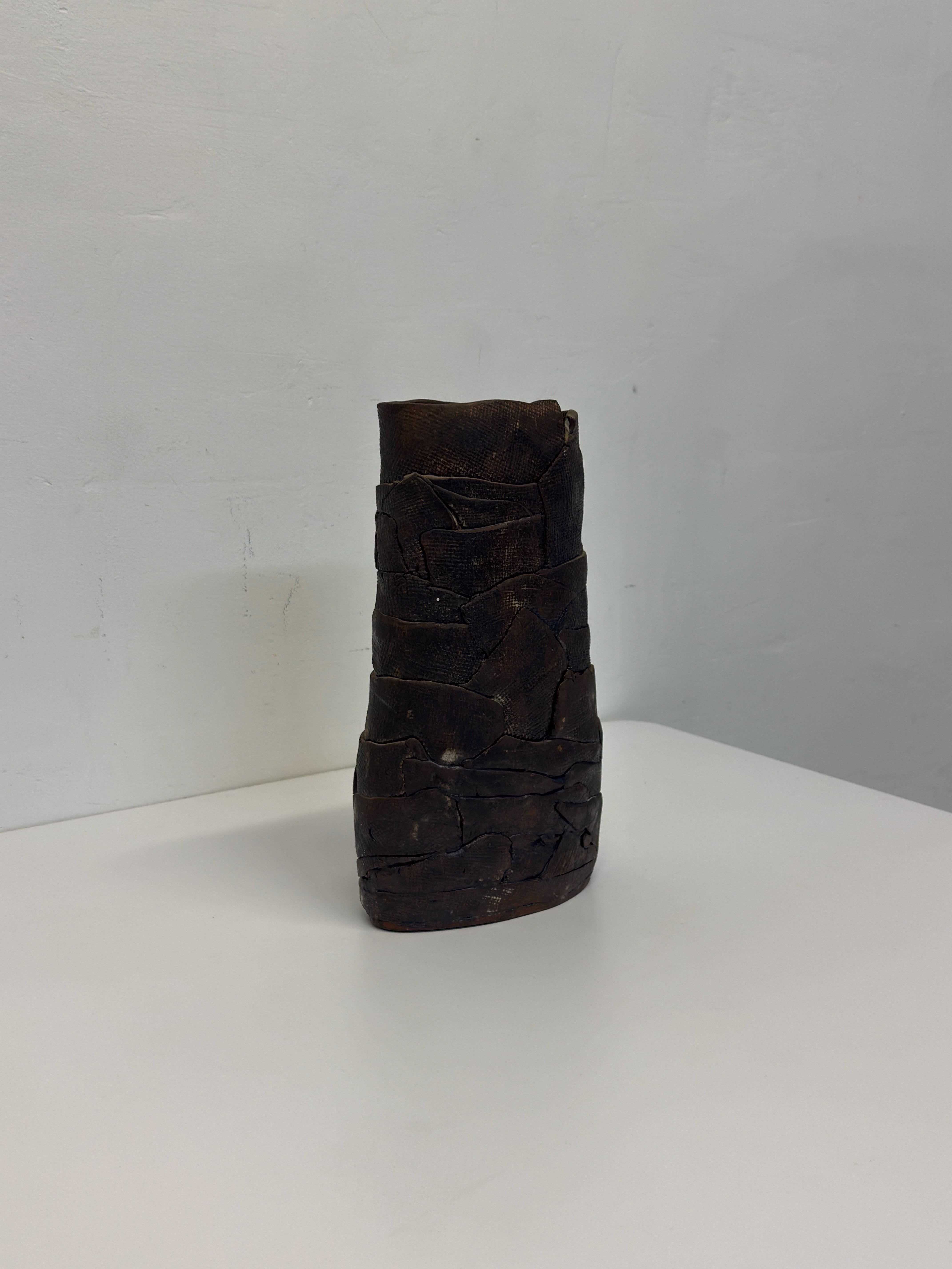 20th Century Mid-Century Brutalist Handcrafted Ceramic Vase, 1980 For Sale